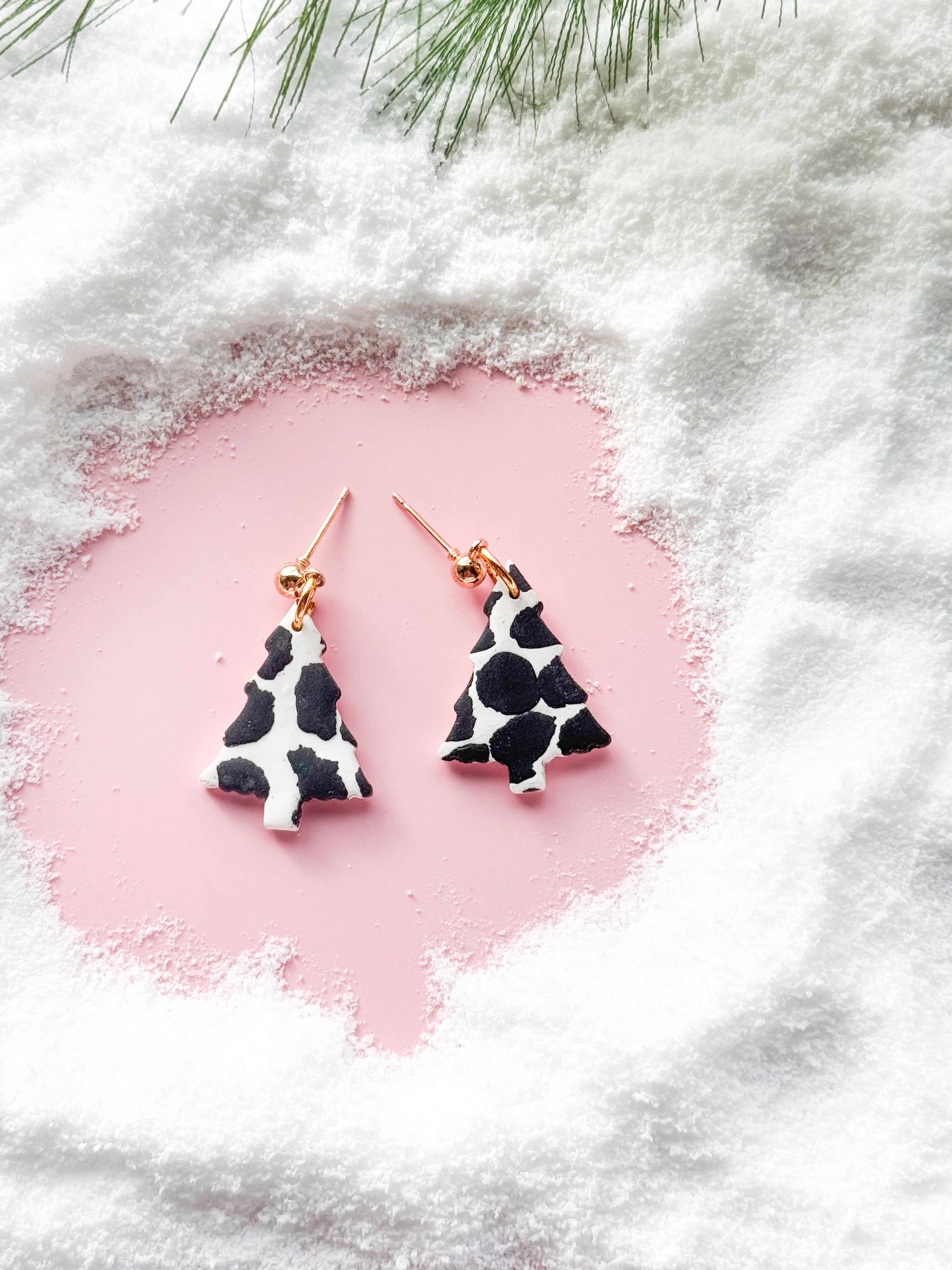Cow Print Tree Clay Earrings