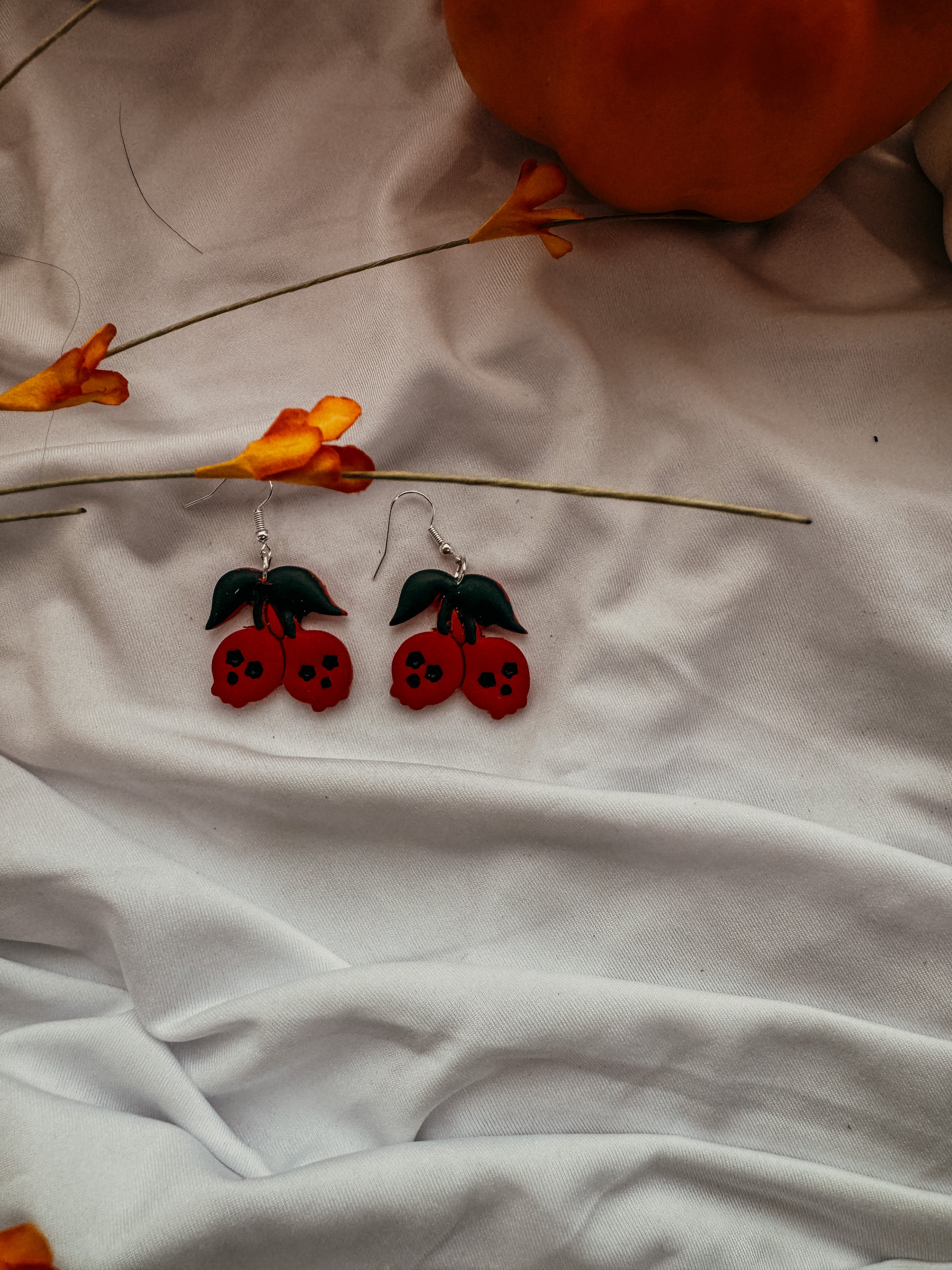Cherry Skull Clay Earrings
