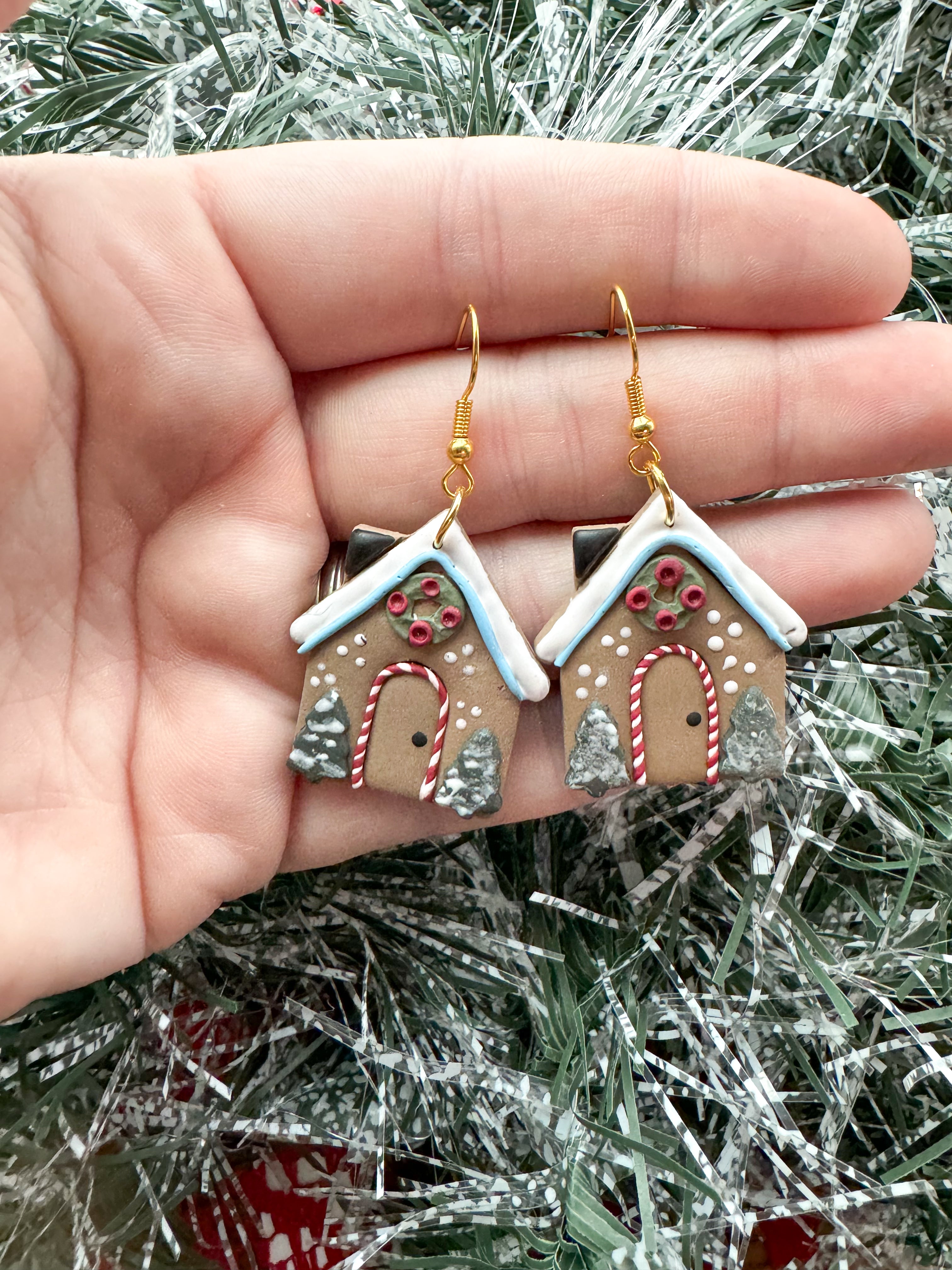 Gingerbread house clay earrings