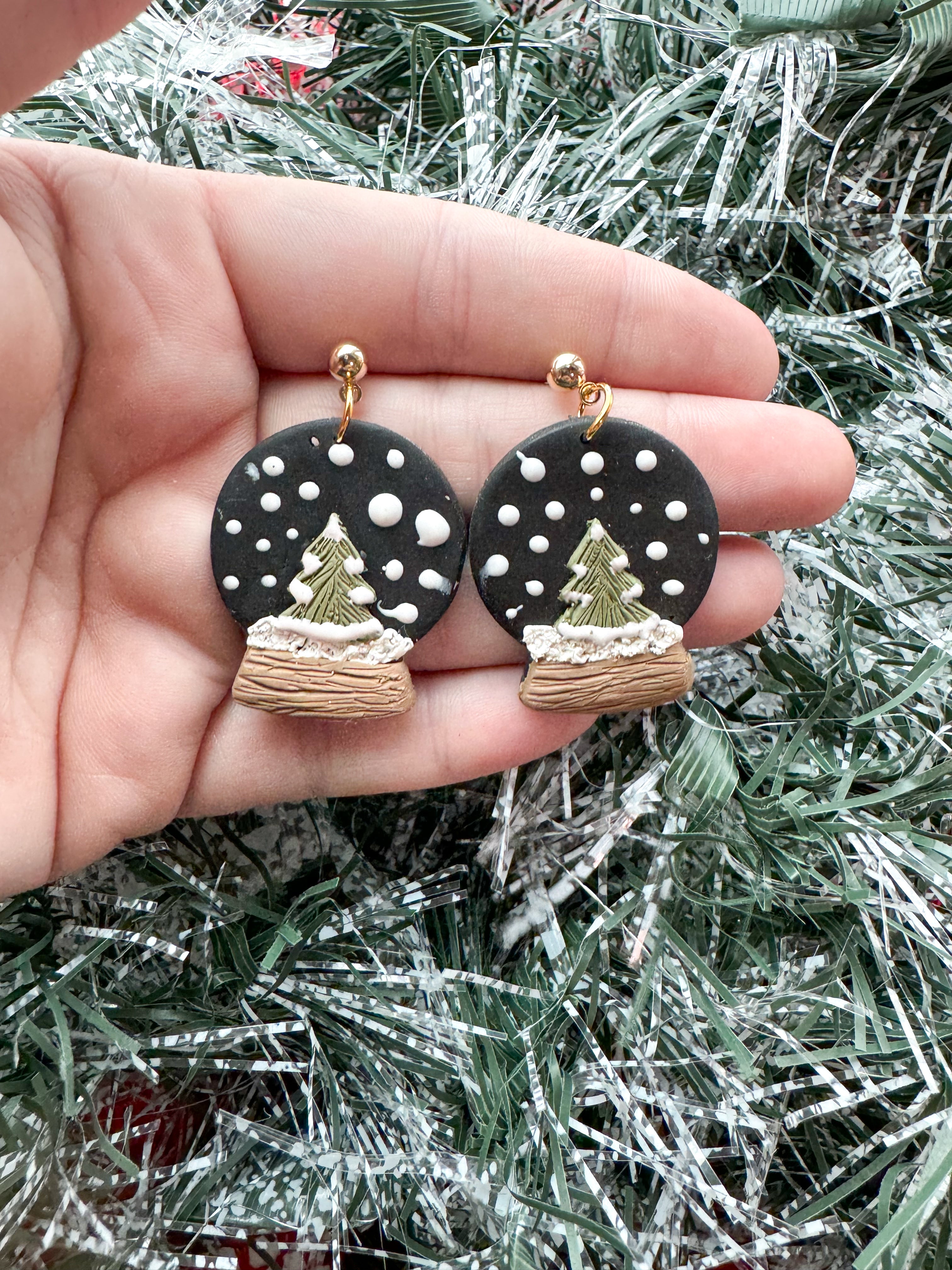 Night scene Snowglobe clay earrings