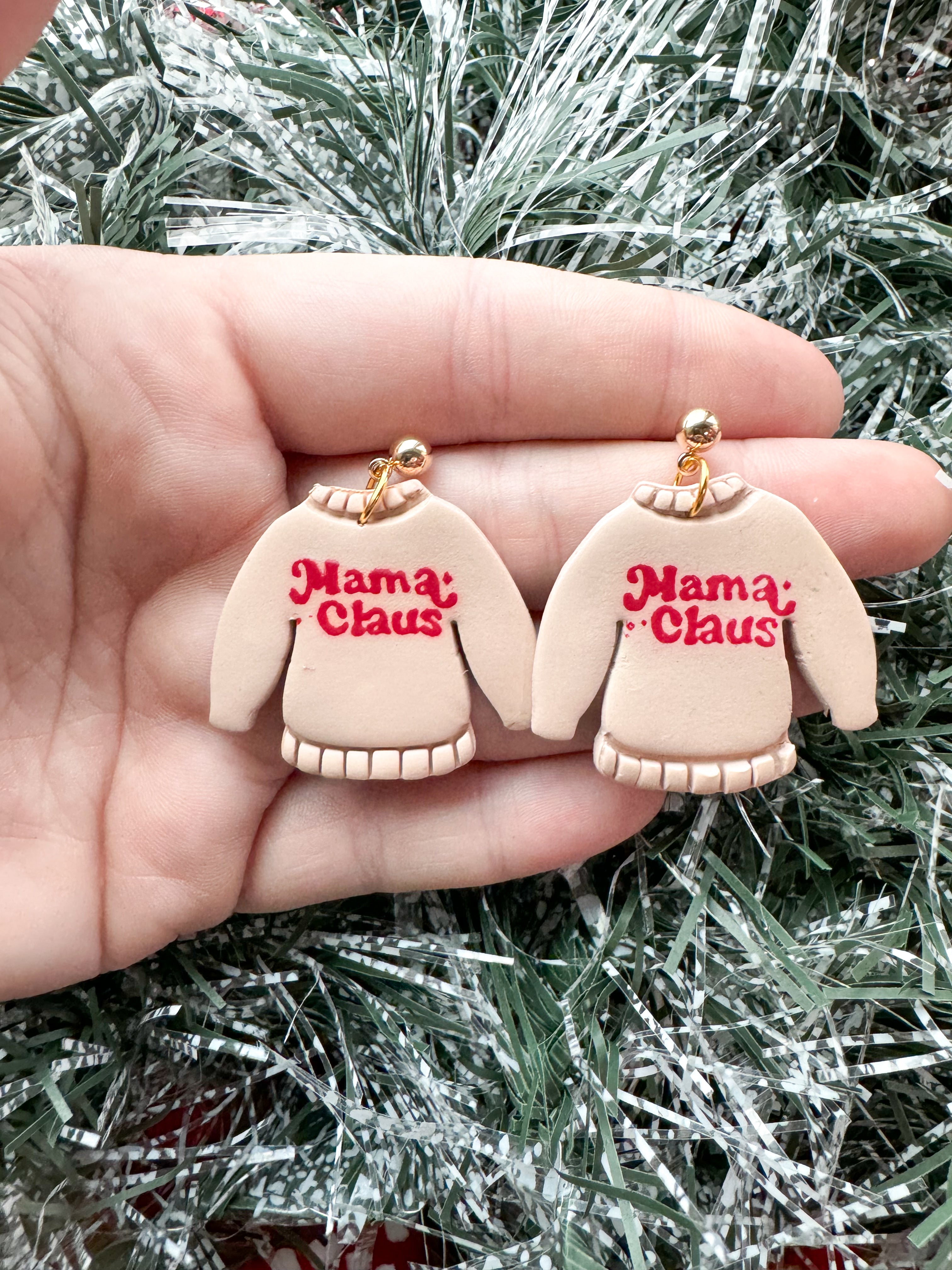 Mama Claus Sweater Clay Earrings
