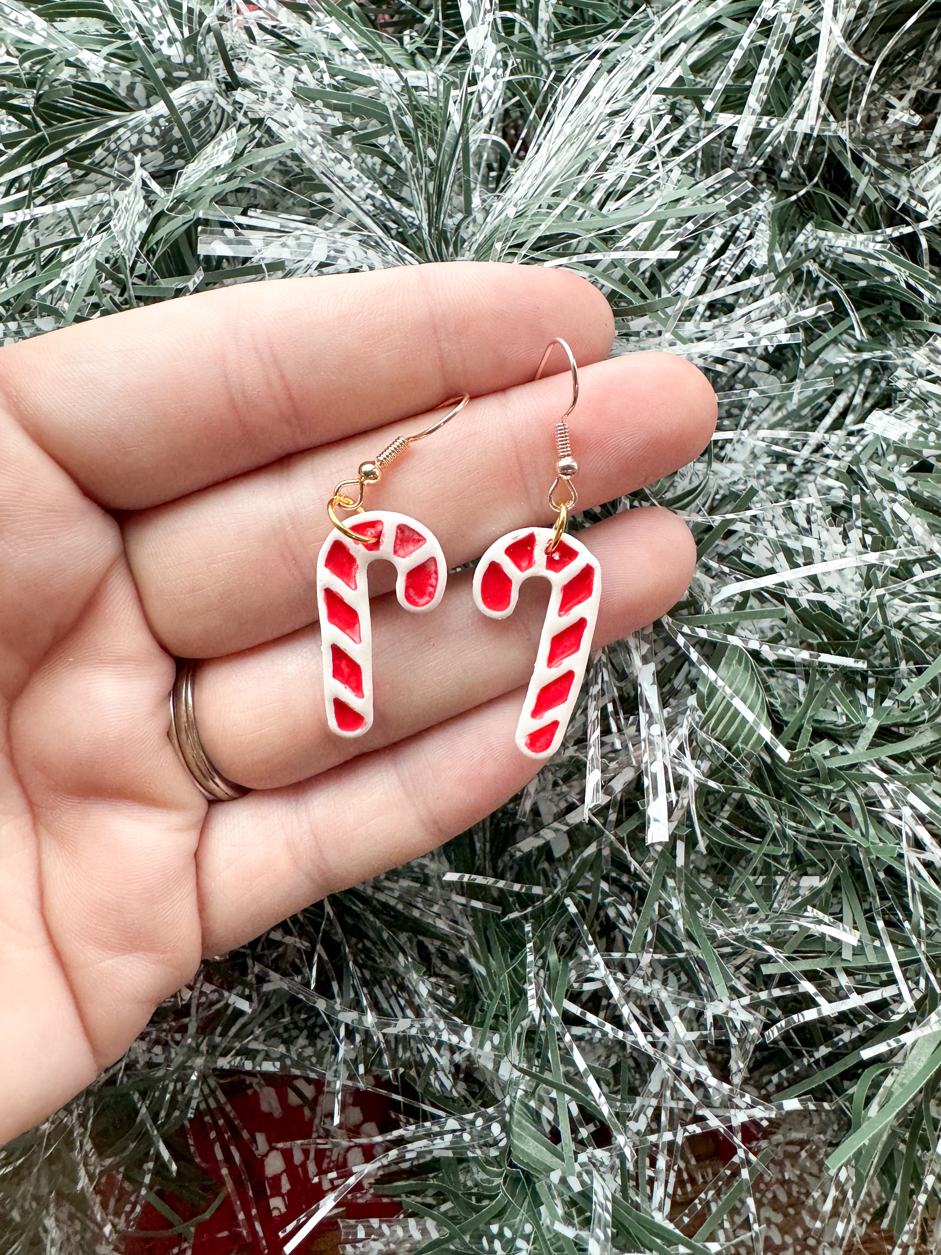 Candy Cane Clay Earrings