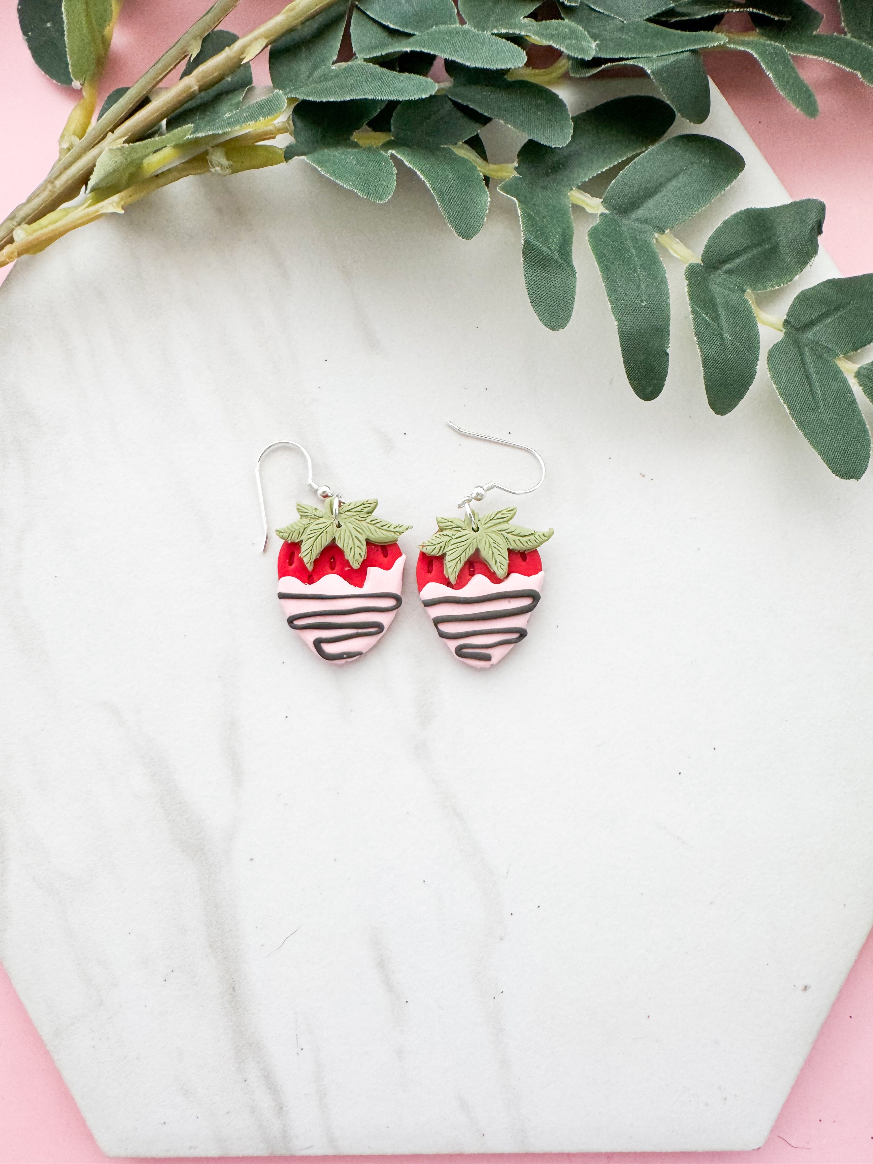 Chocolate Covered Strawberry Clay Earrings