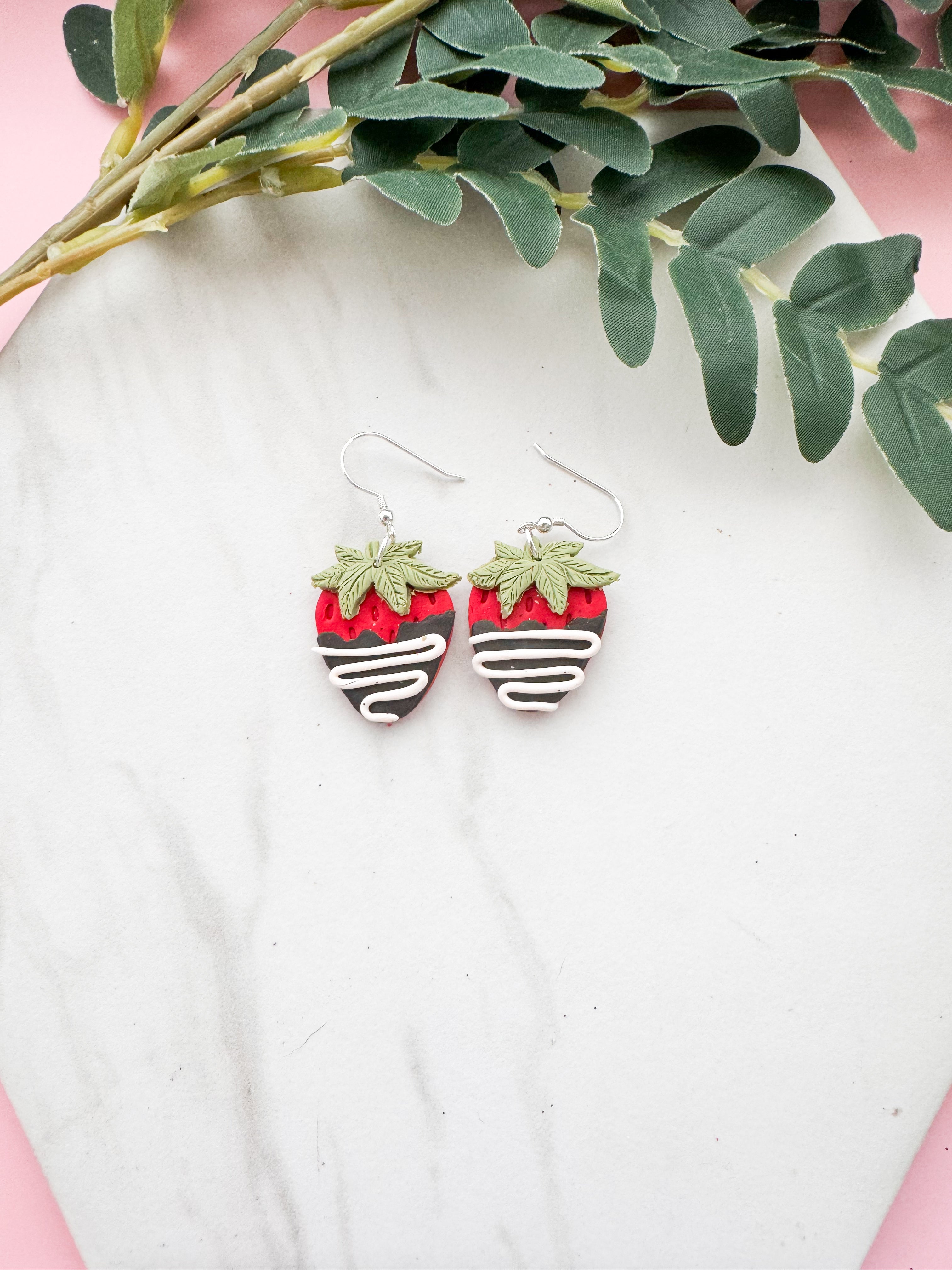 Chocolate Covered Strawberry Clay Earrings
