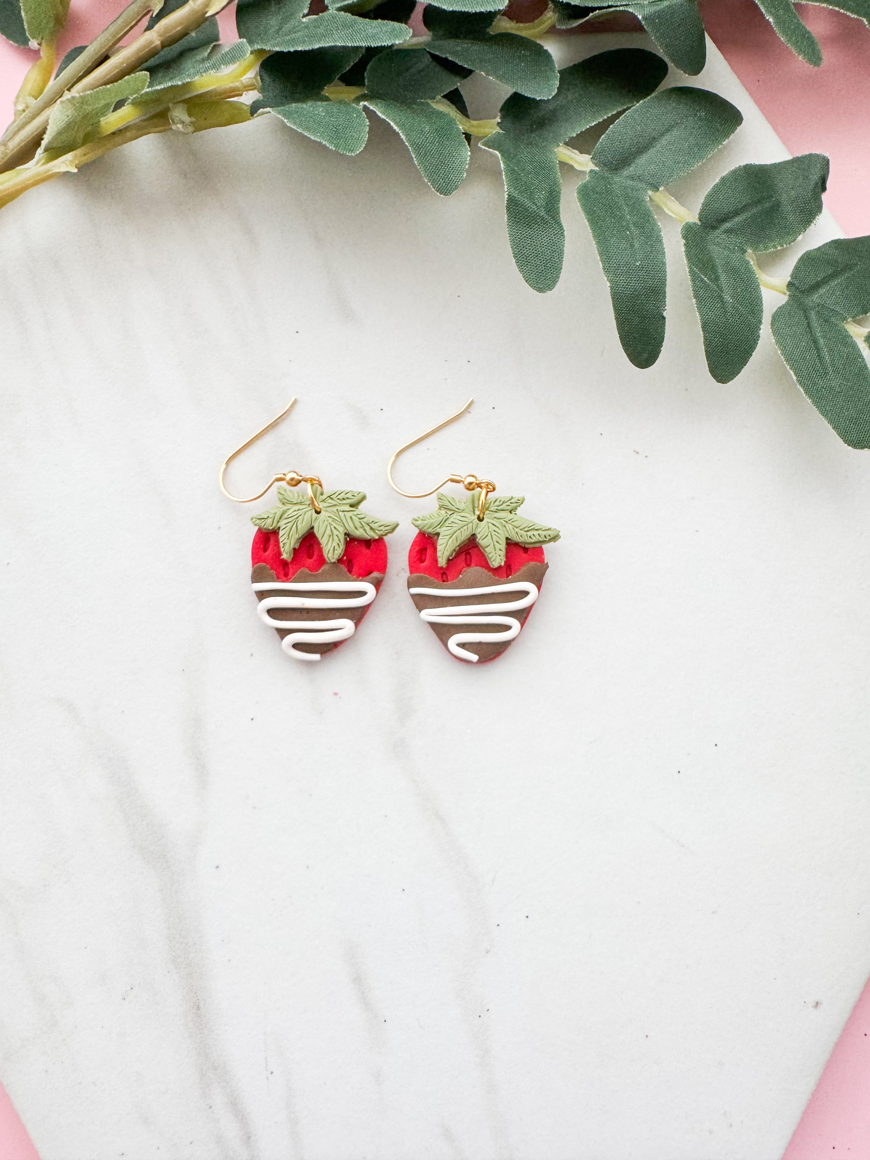 Chocolate Covered Strawberry Clay Earrings