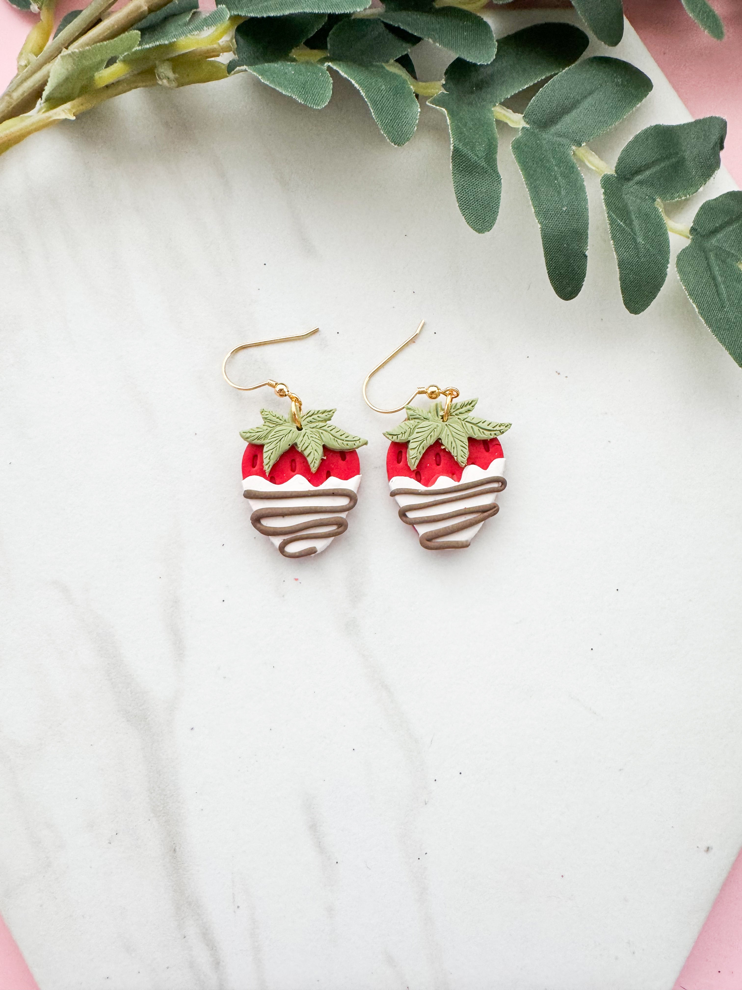 Chocolate Covered Strawberry Clay Earrings