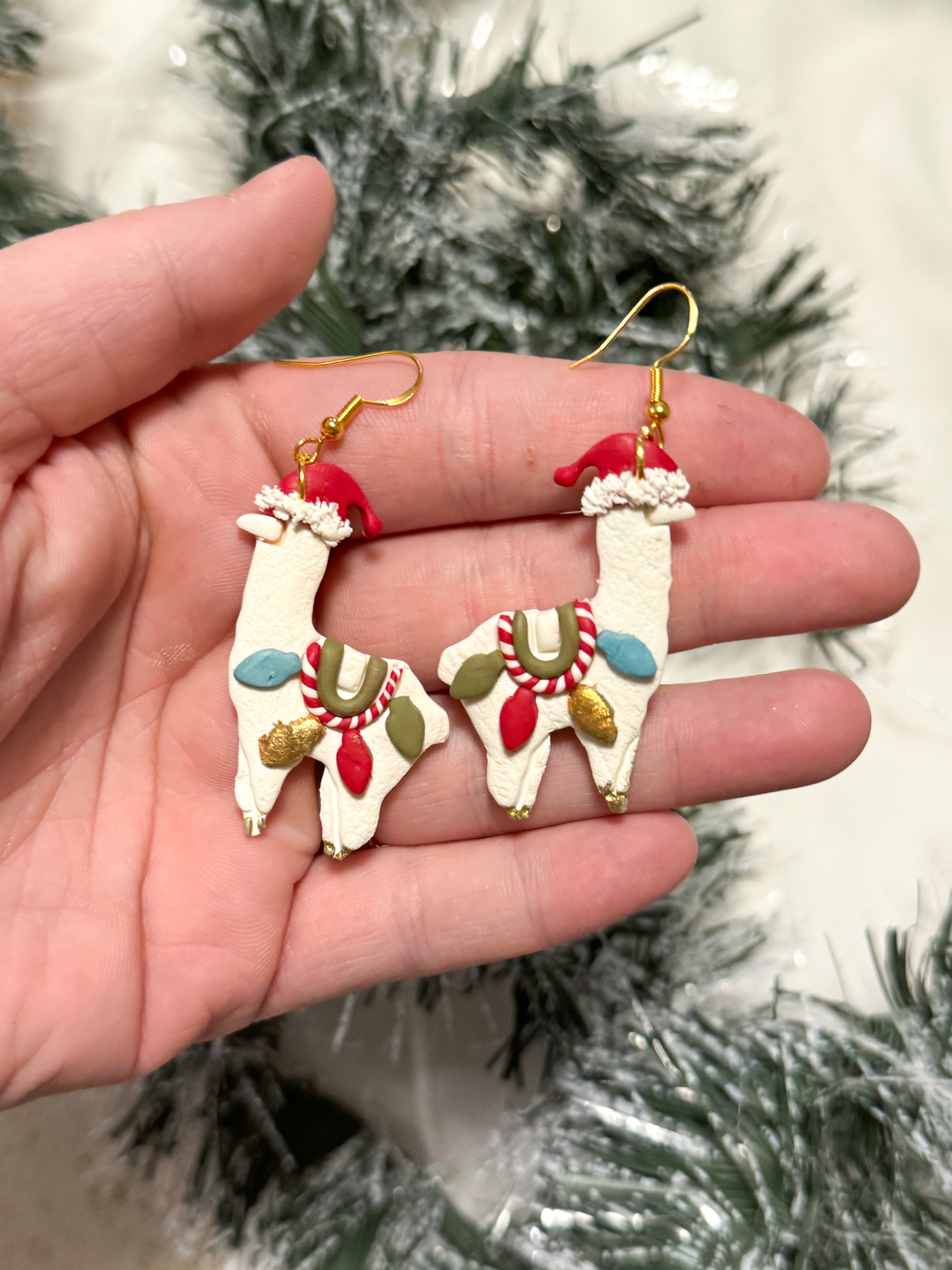 Christmas Llama Clay Earrings