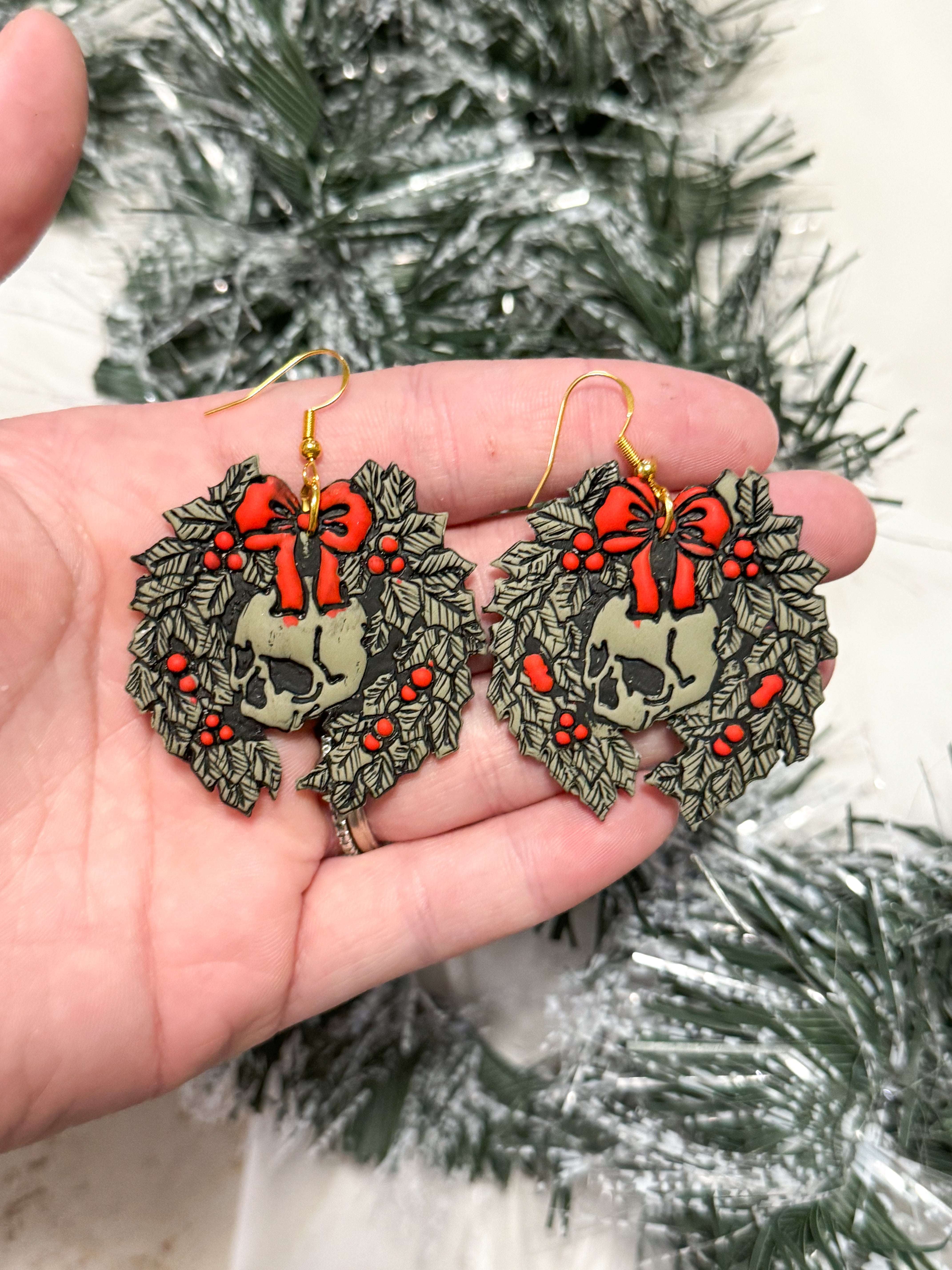 Skull Wreath Clay Earrings