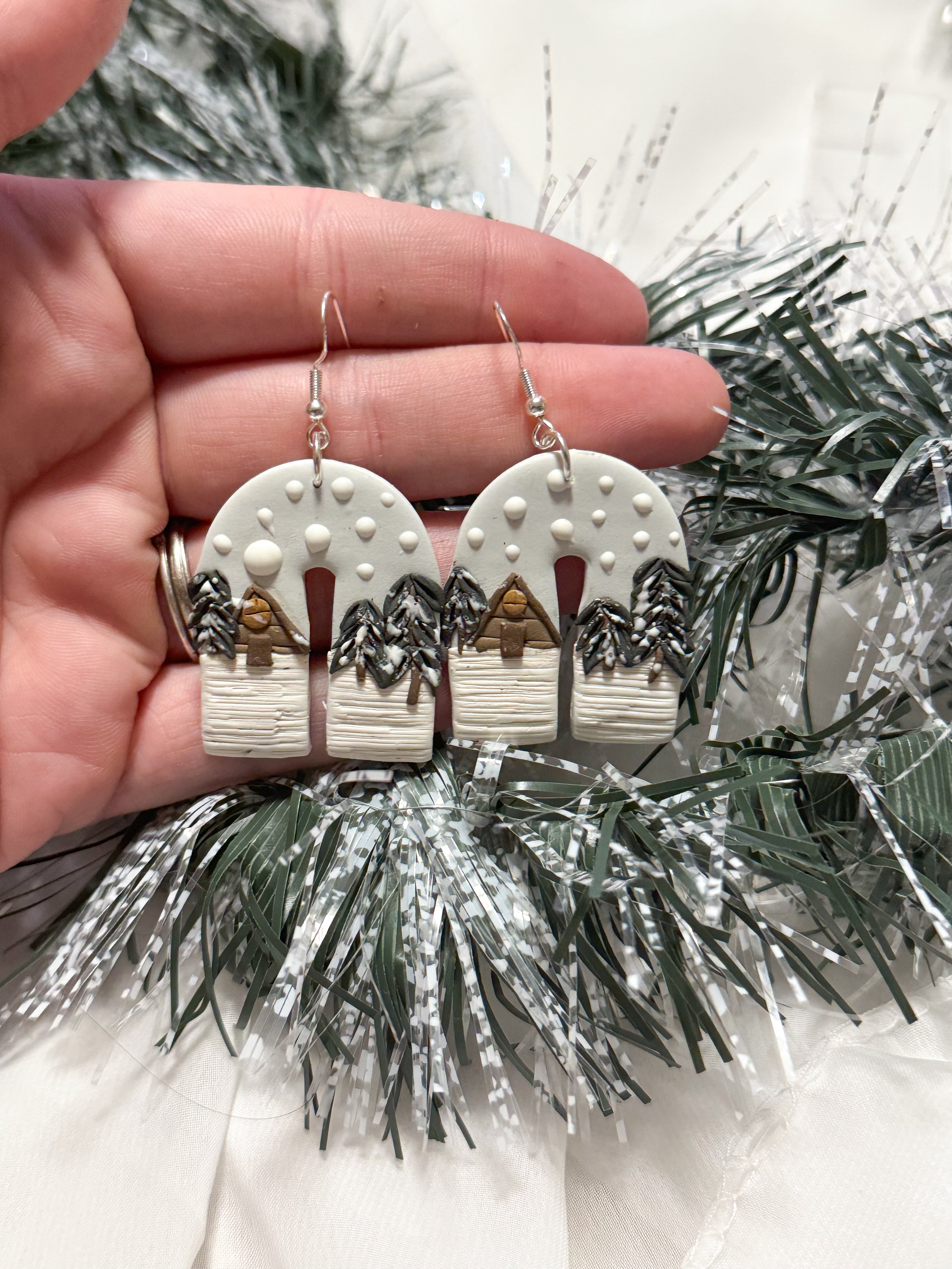 Cabin in the woods Clay Earrings