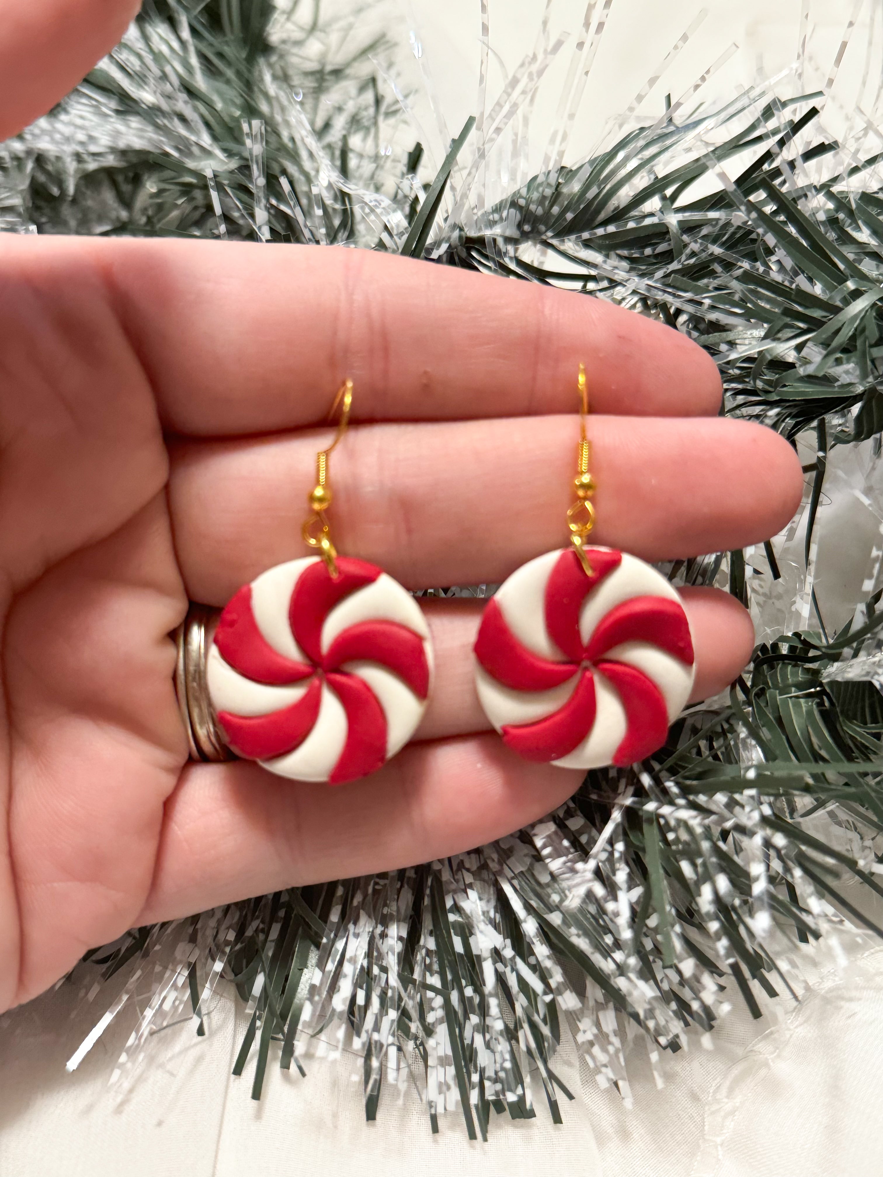Peppermint candy clay earrings