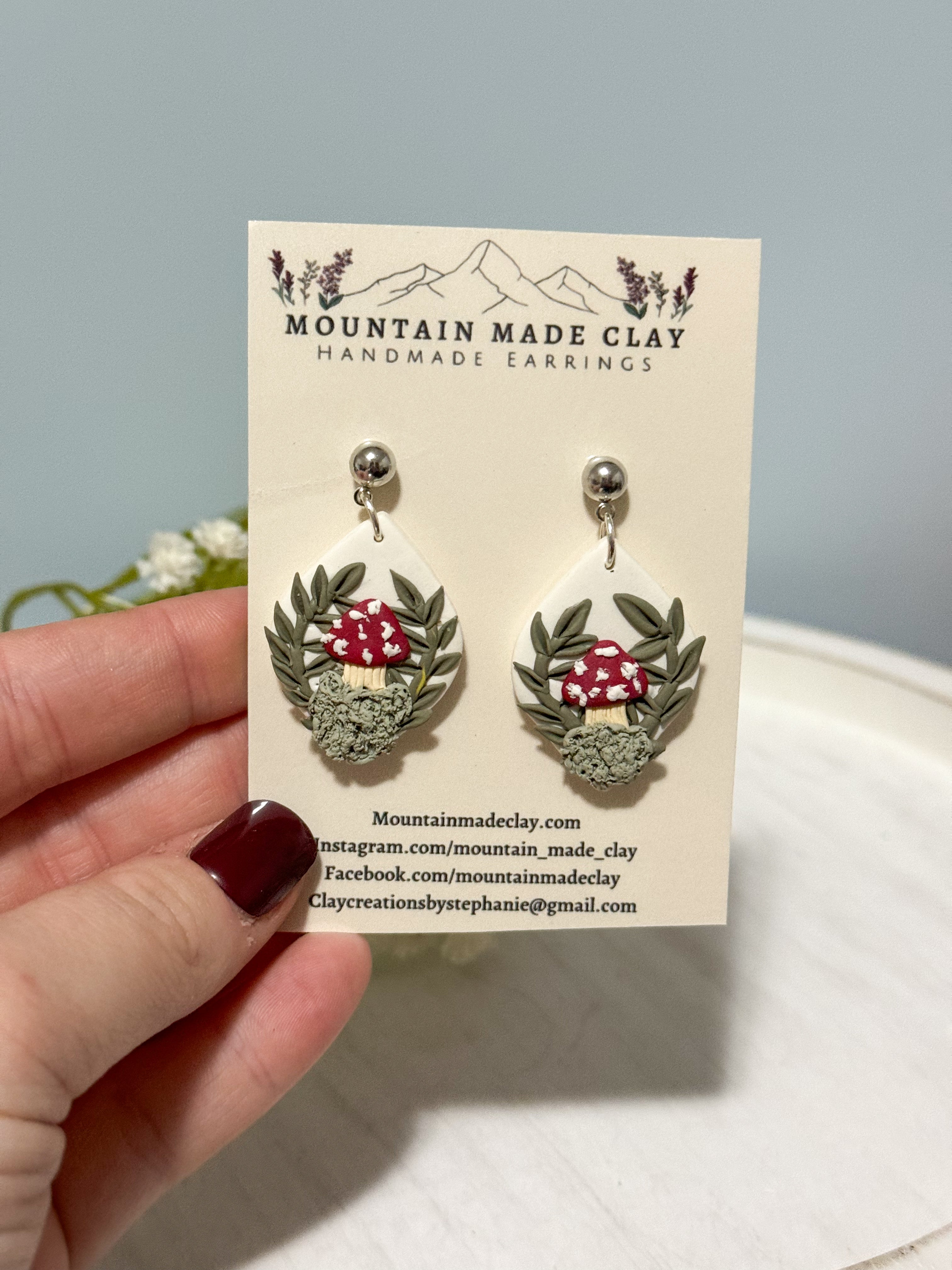 Mushroom Diamond Clay Earrings