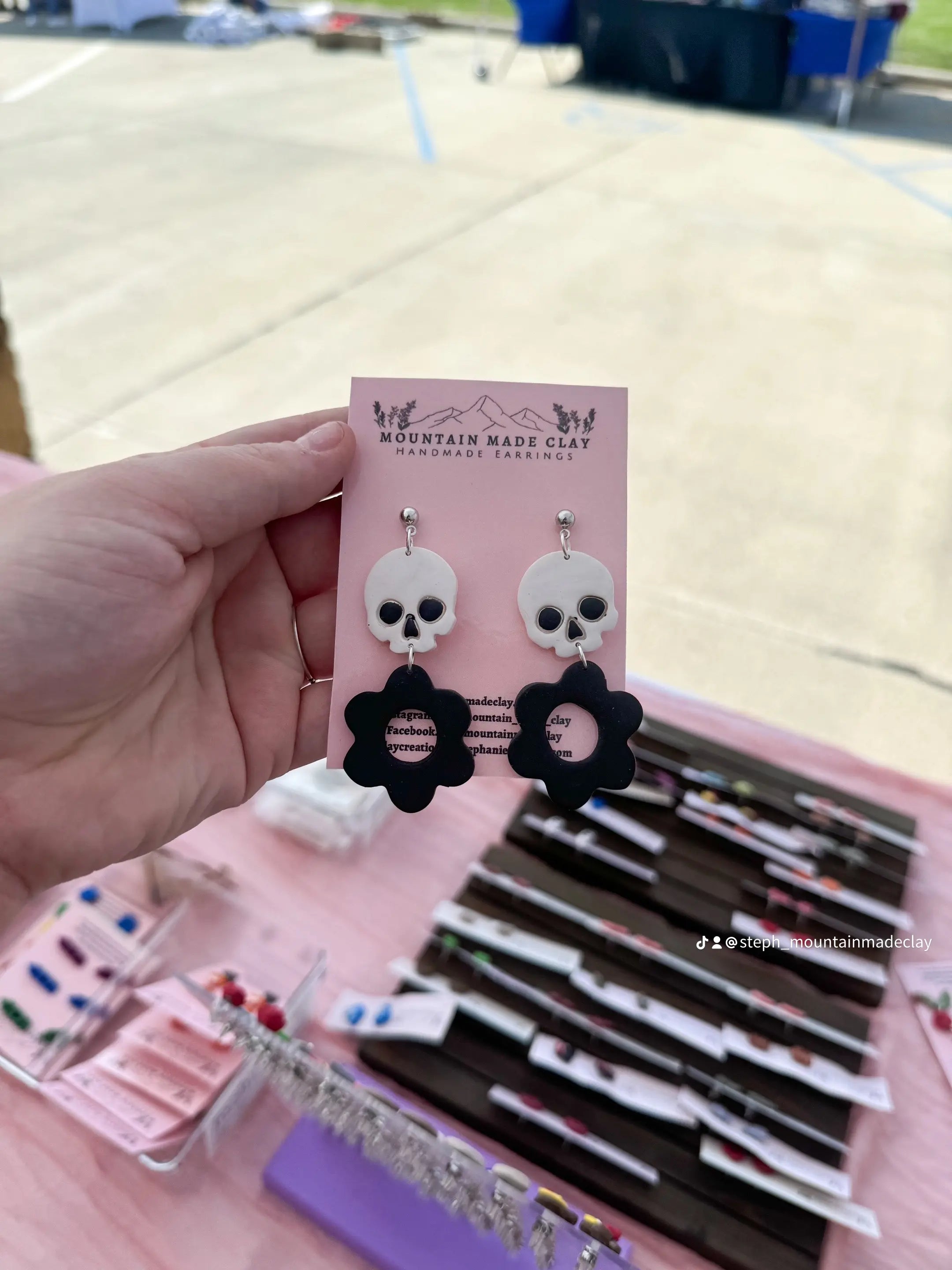 Skull Flower Clay Earrings