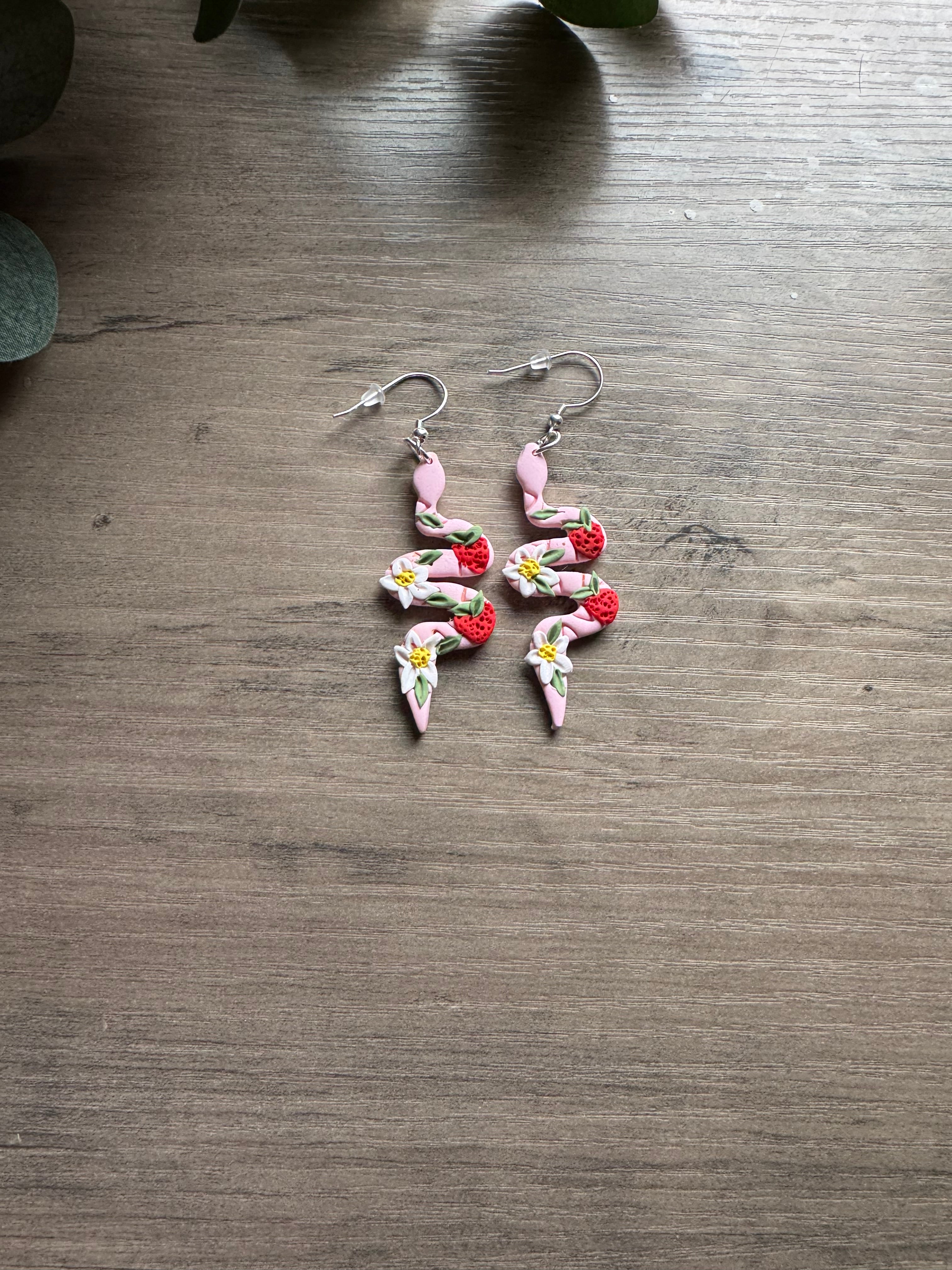 Strawberry Snake Earrings