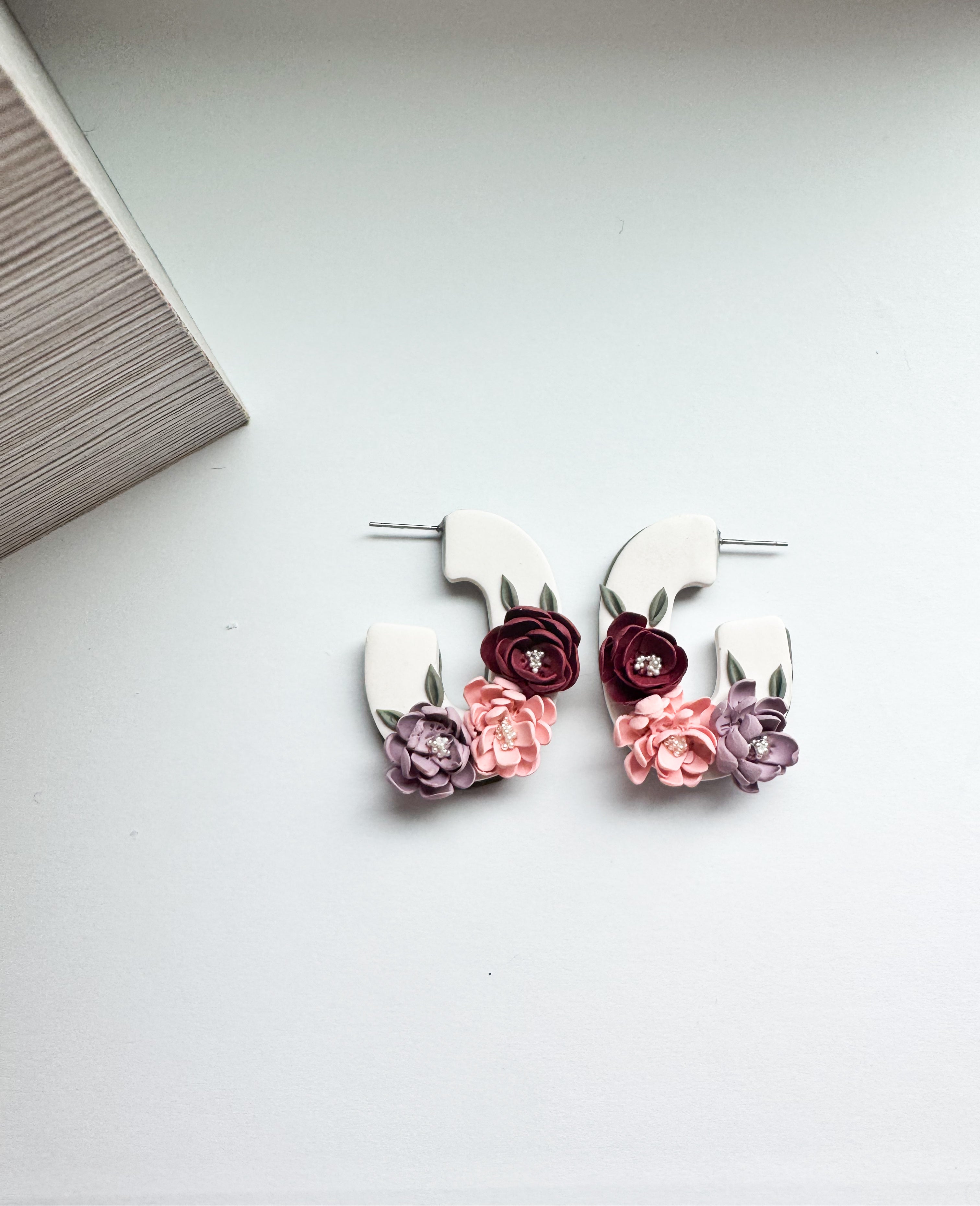 Petal Poise: floral arch hoops in burgundy, blush & lavender