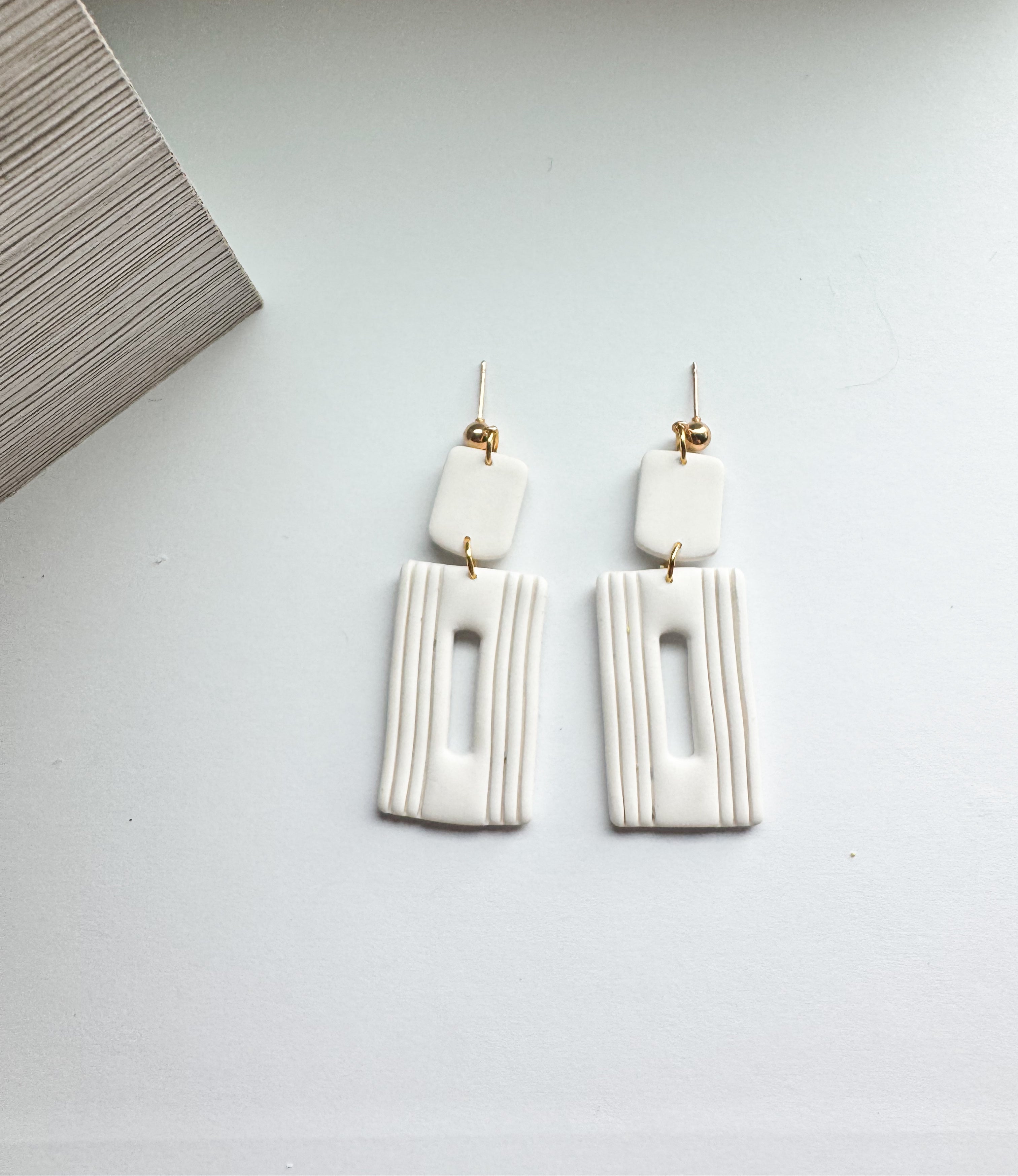 Ivory Linea: Rectangle Arch Dangles with subtle stripes
