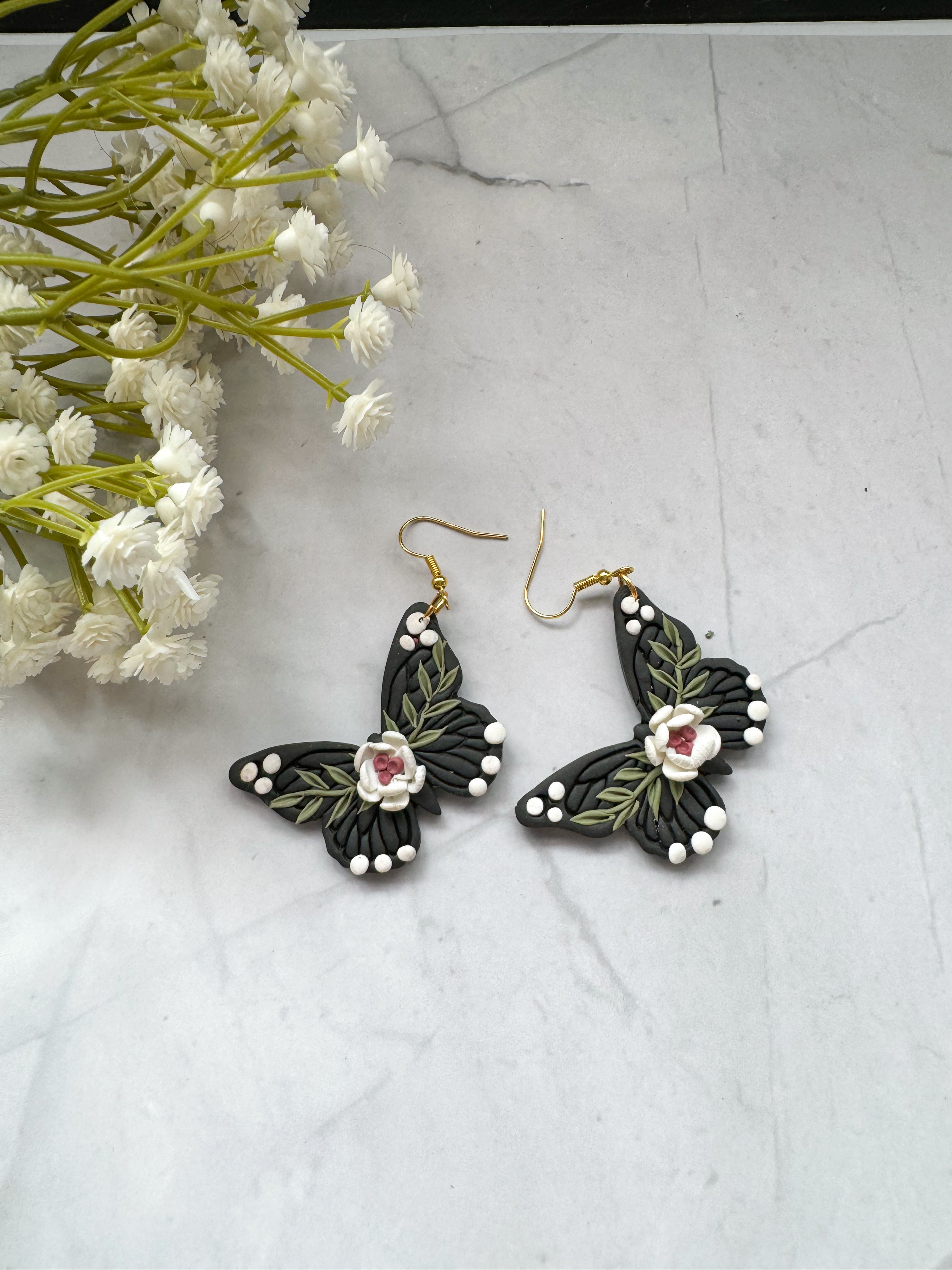 Floral Butterfly Clay Earrings