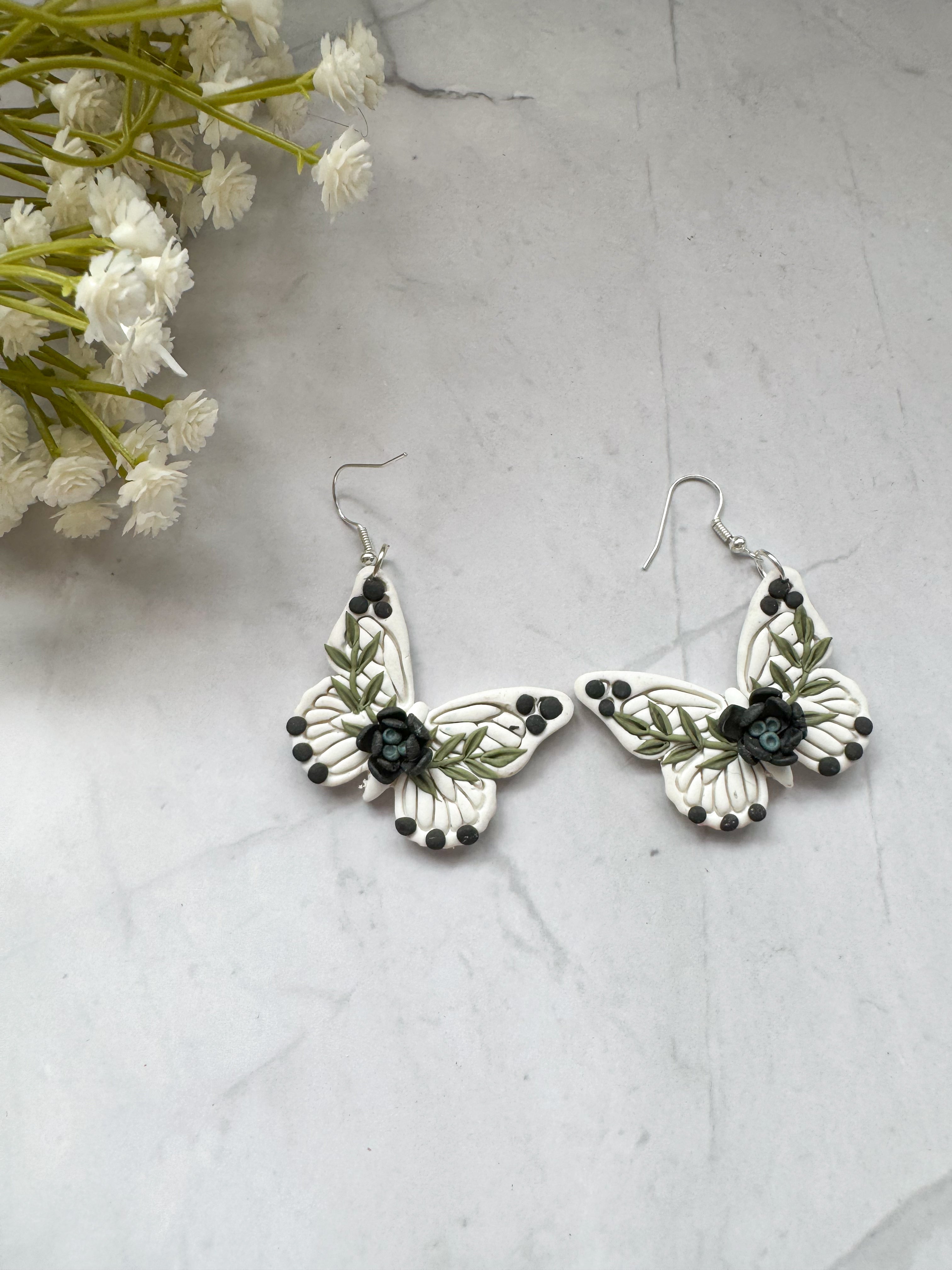 Floral Butterfly Clay Earrings