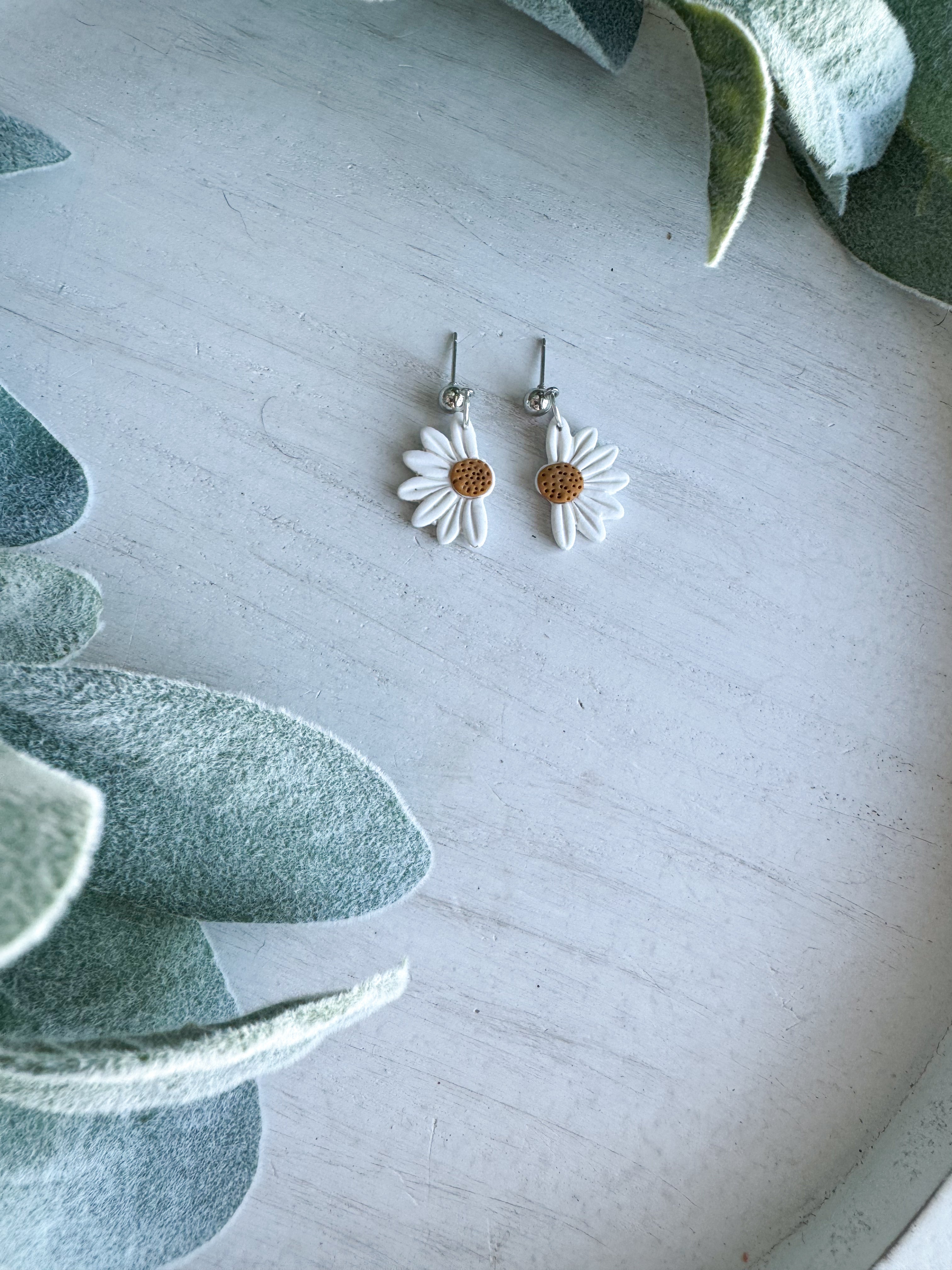 Half Daisy Clay Earrings