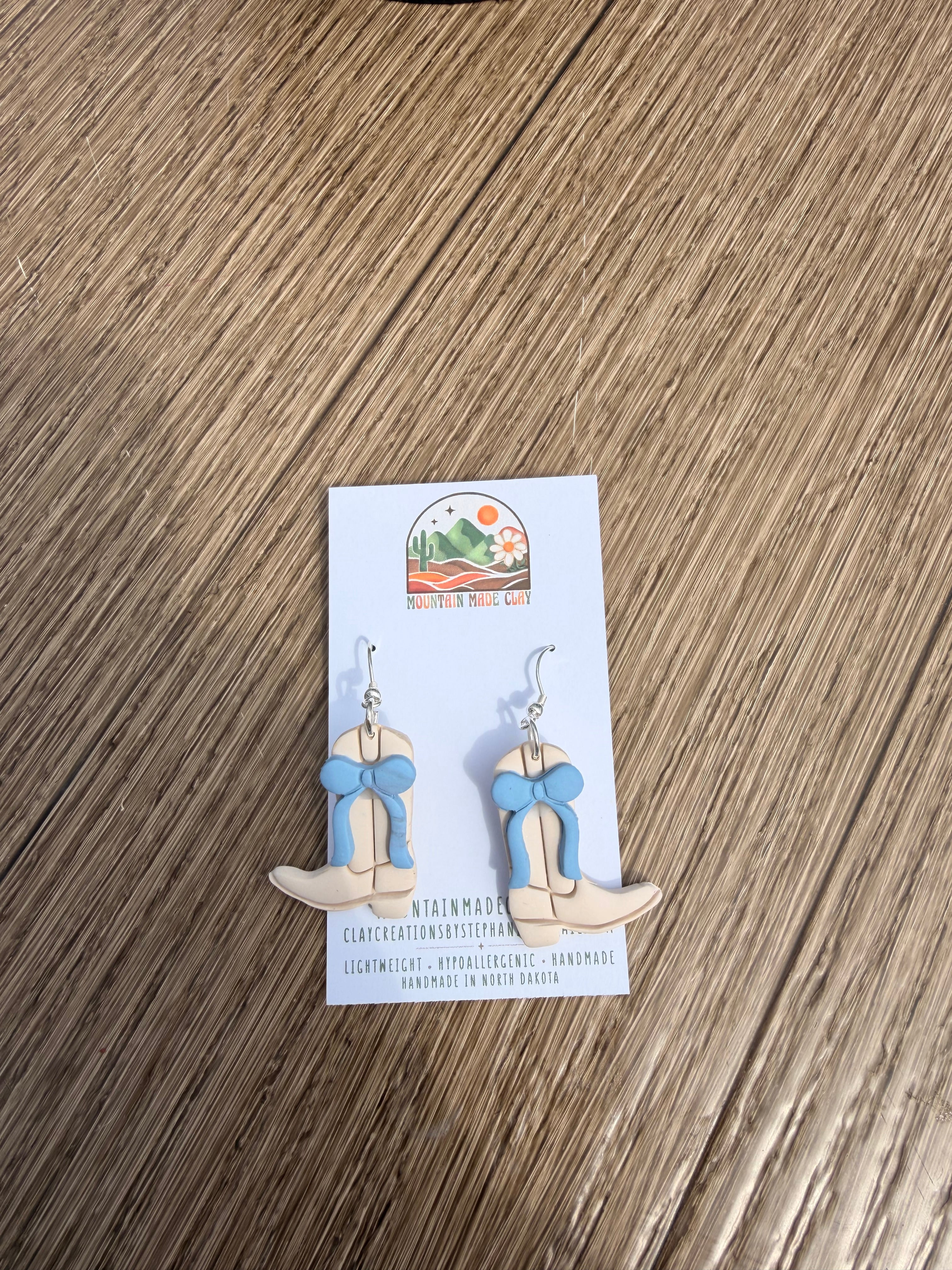 Bow and Boots Clay Earrings