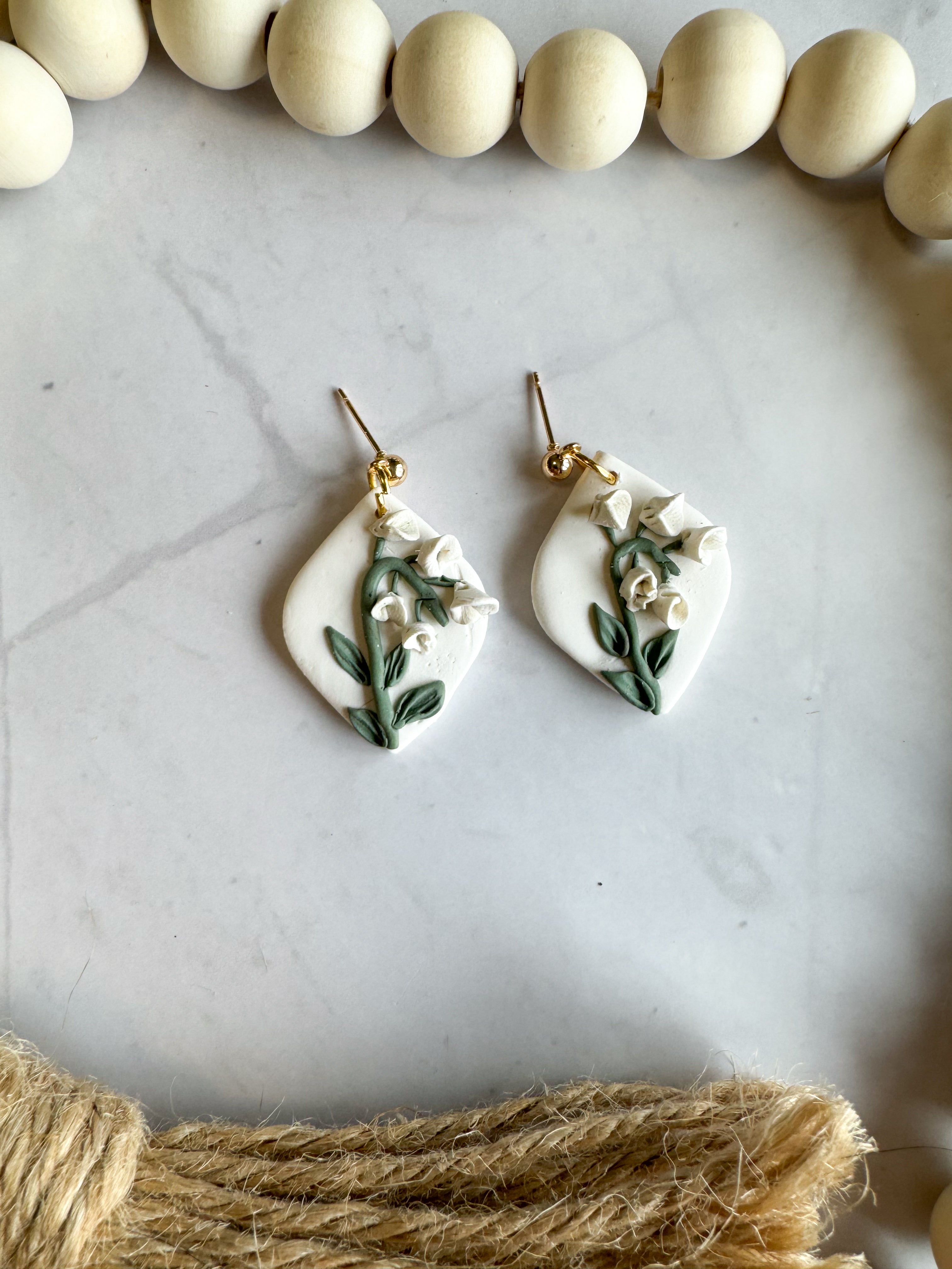 May (Lily of the Valley) Clay Earrings