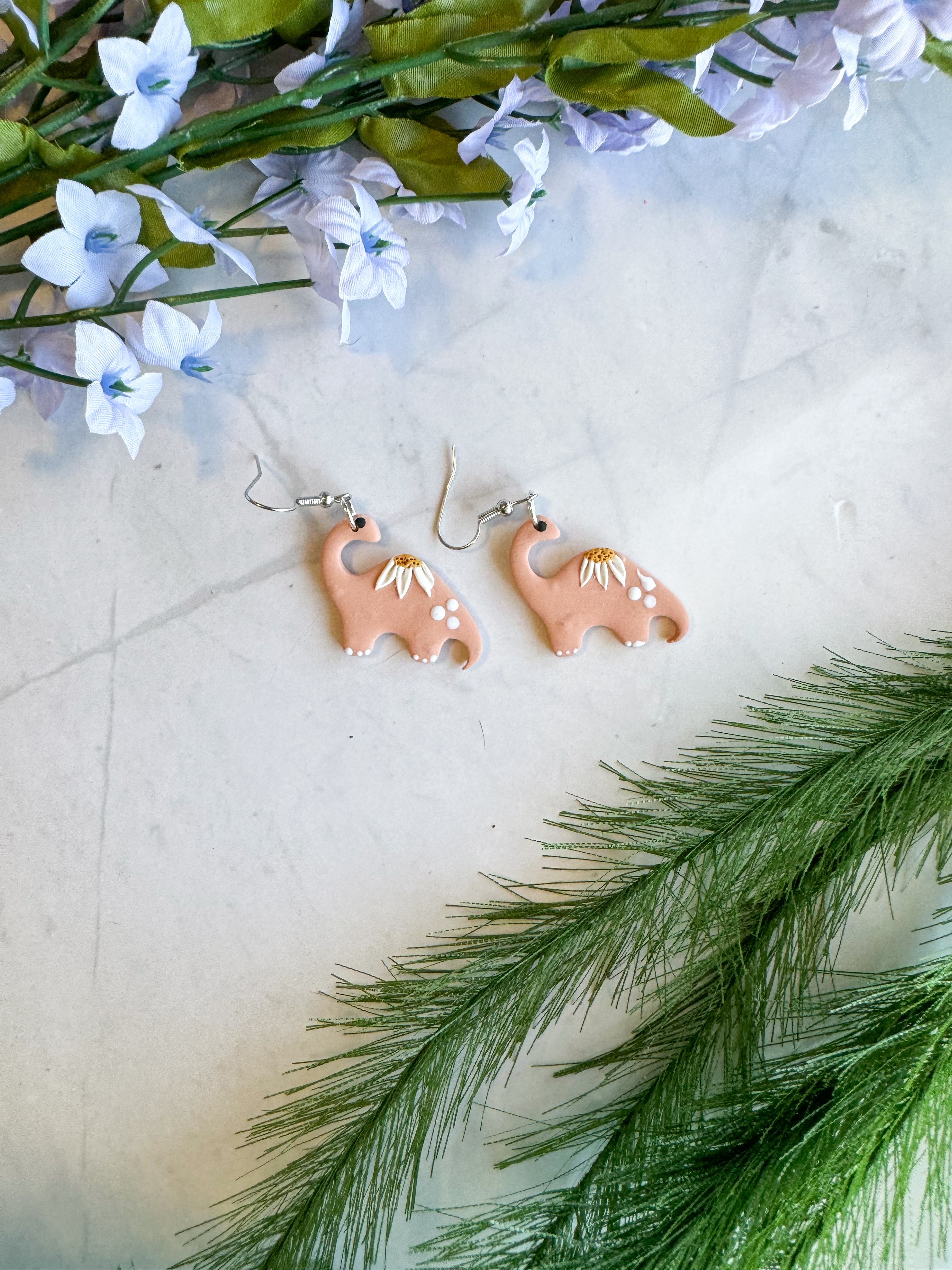 Brontosaurus Clay Earrings (peach)