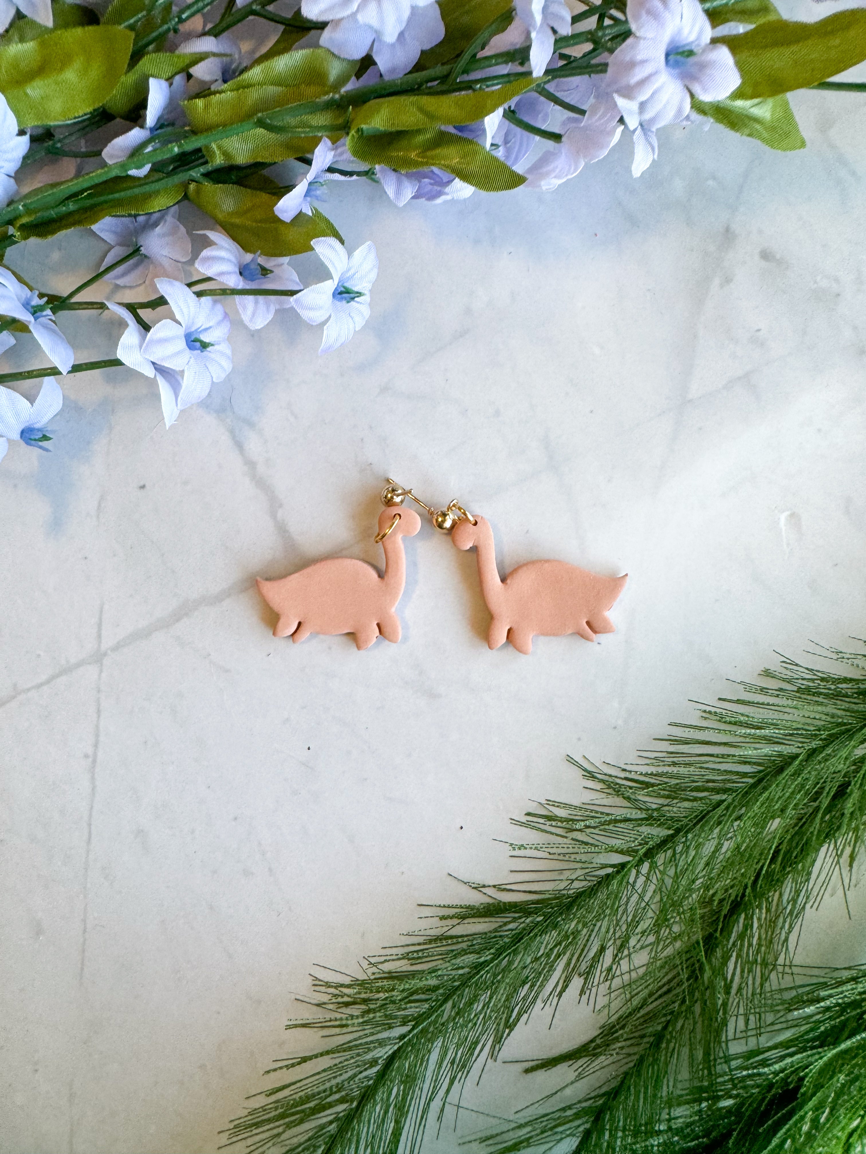 Peach  Plesiosaur Clay Earrings