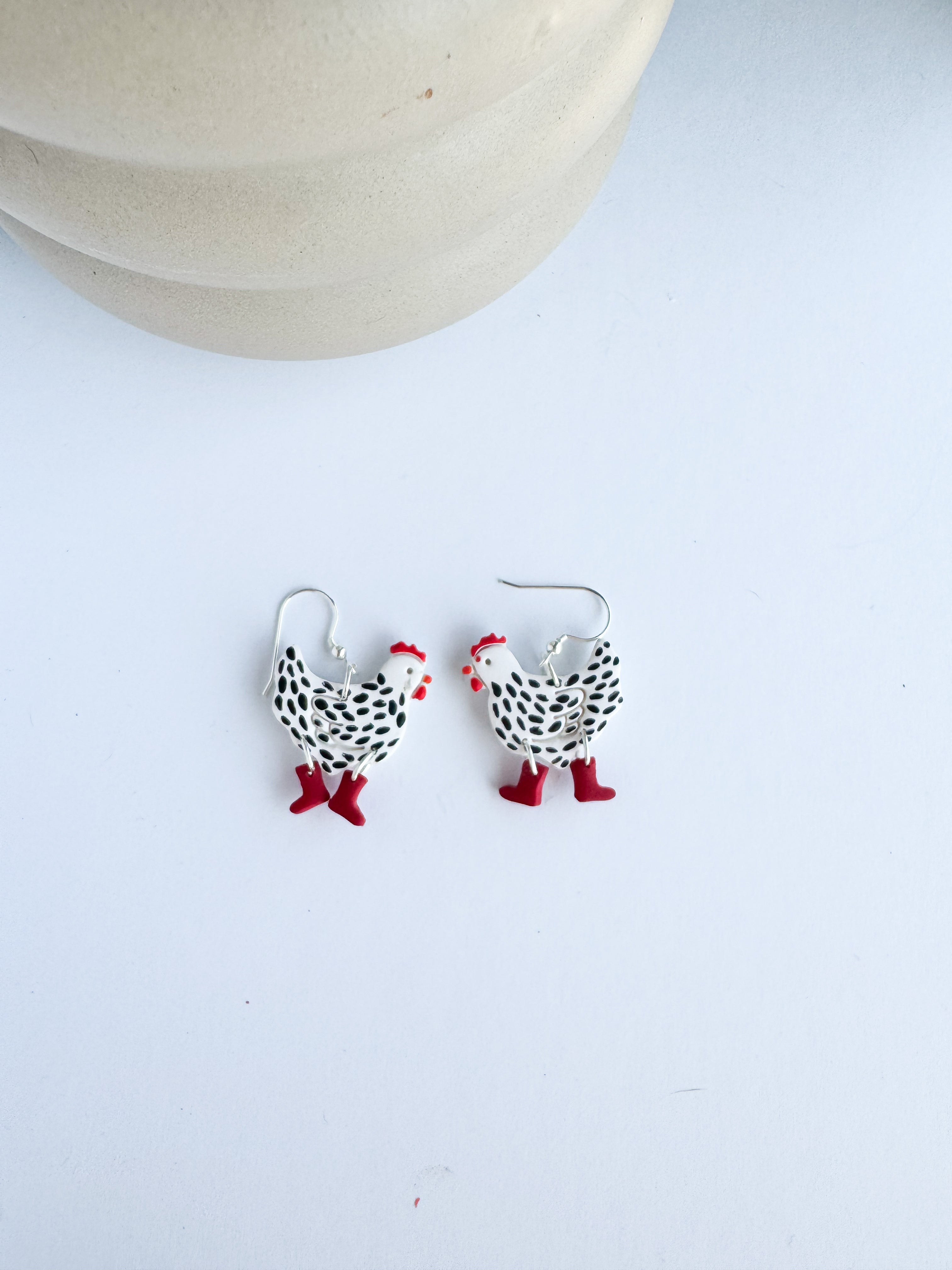Chickens in rain boots  Clay Earrings