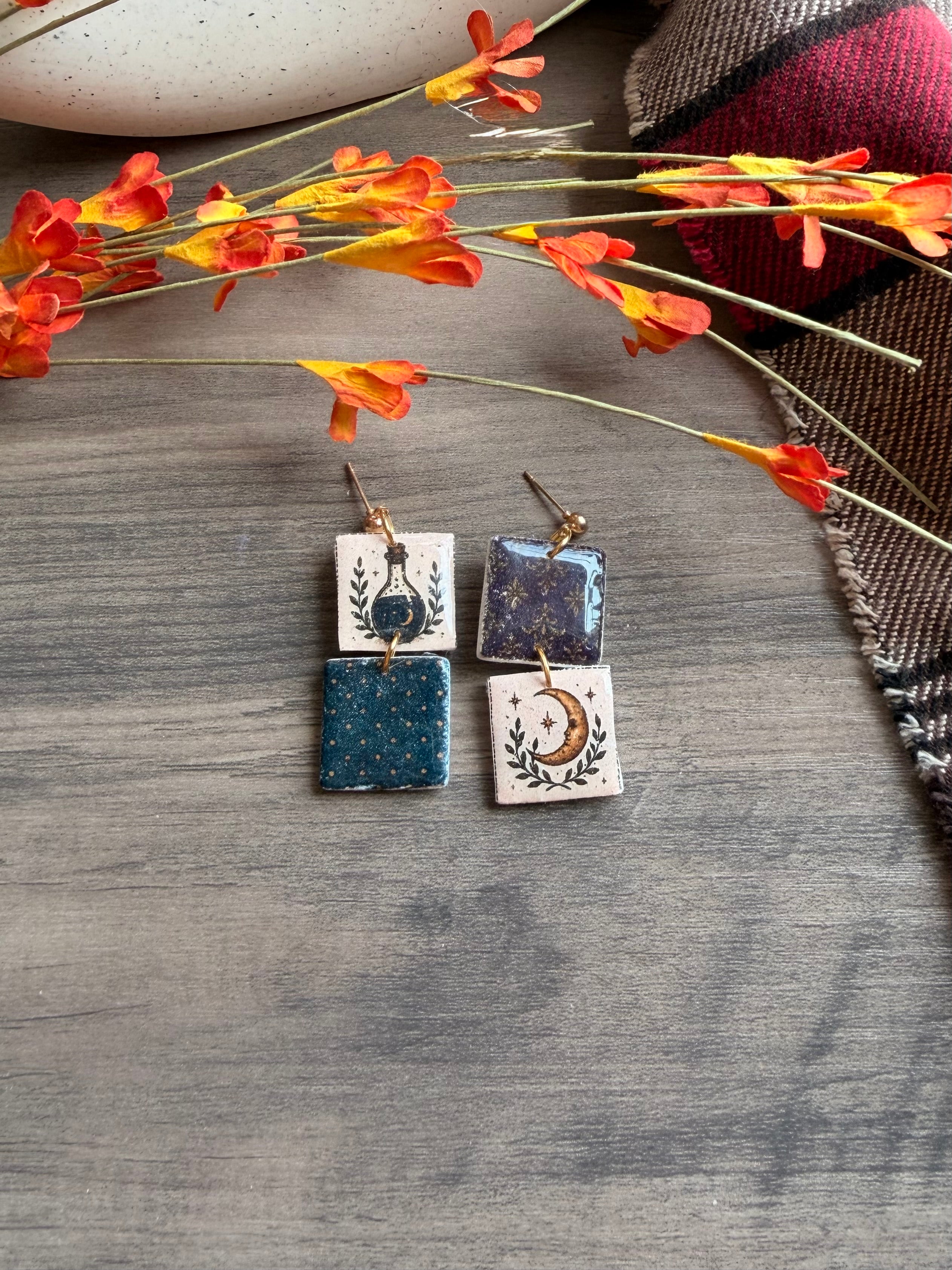 Mystic Moon & Midnight Library | One-of-a-Kind Earrings