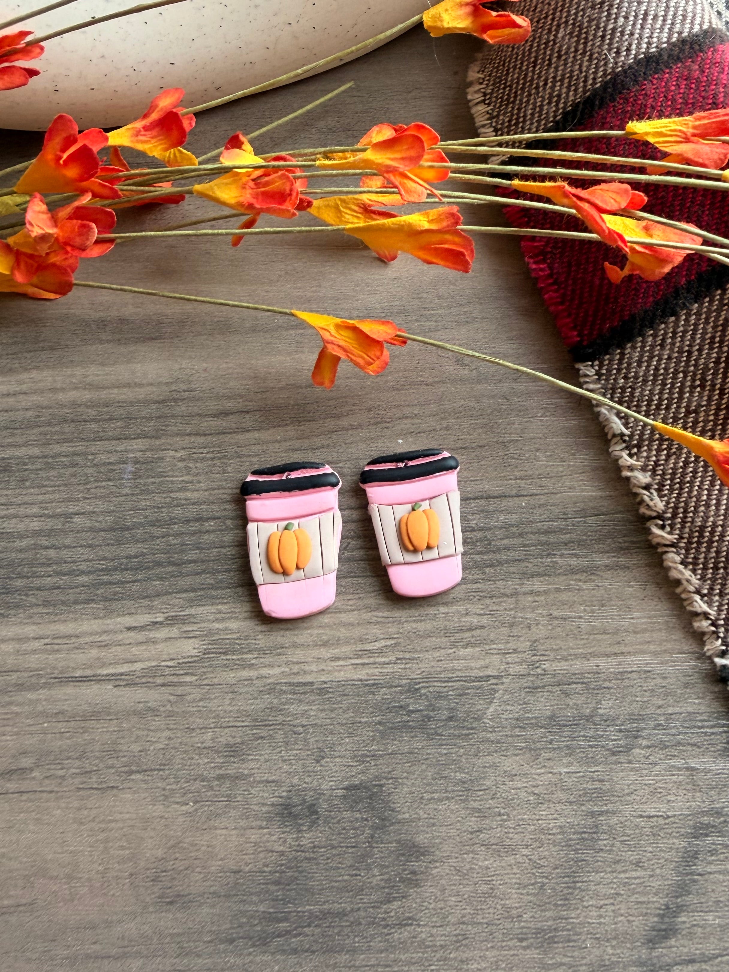 Pink Pumpkin Coffee Cup Earrings