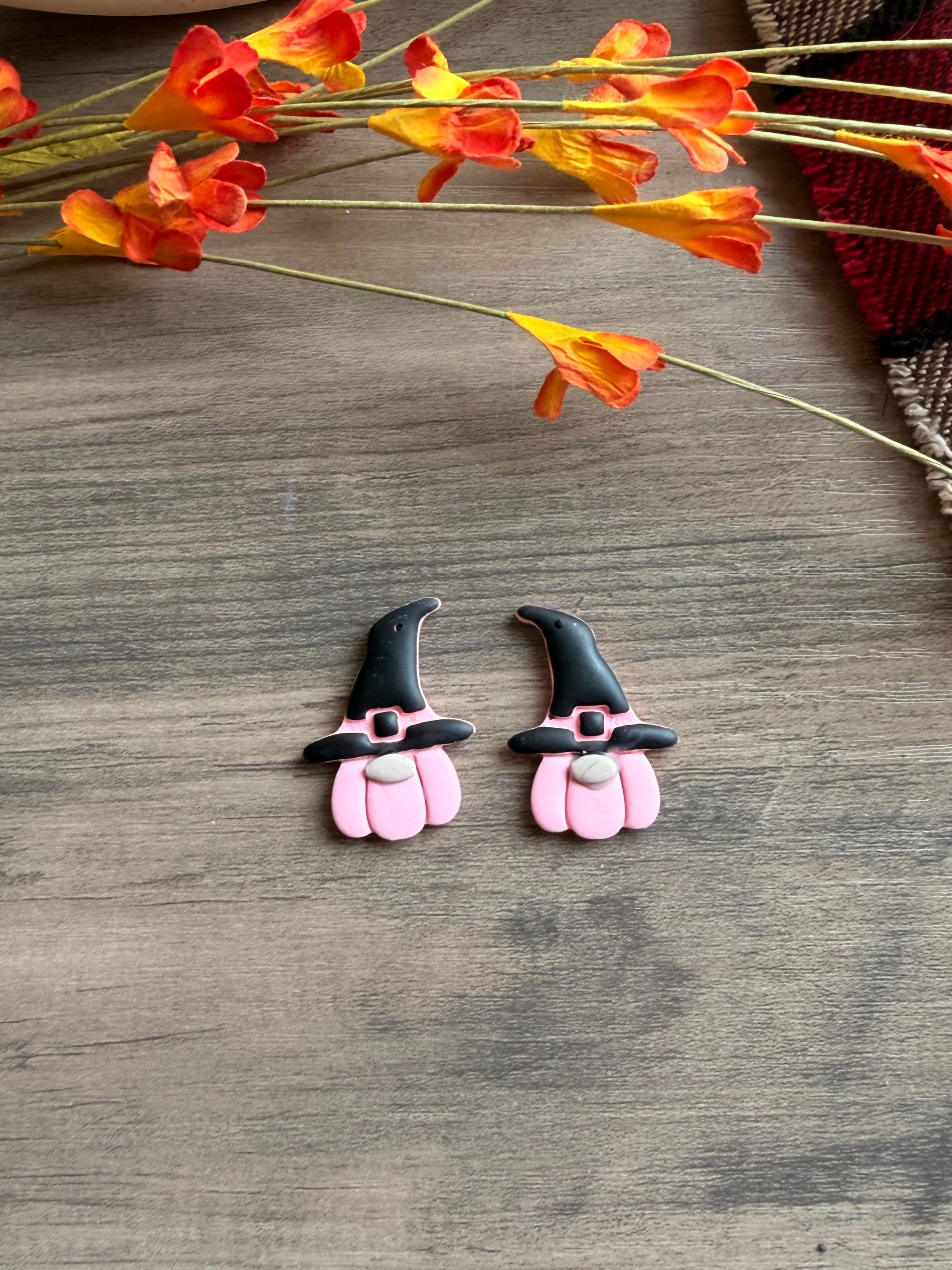 Pink Pumpkin Gnome Earrings