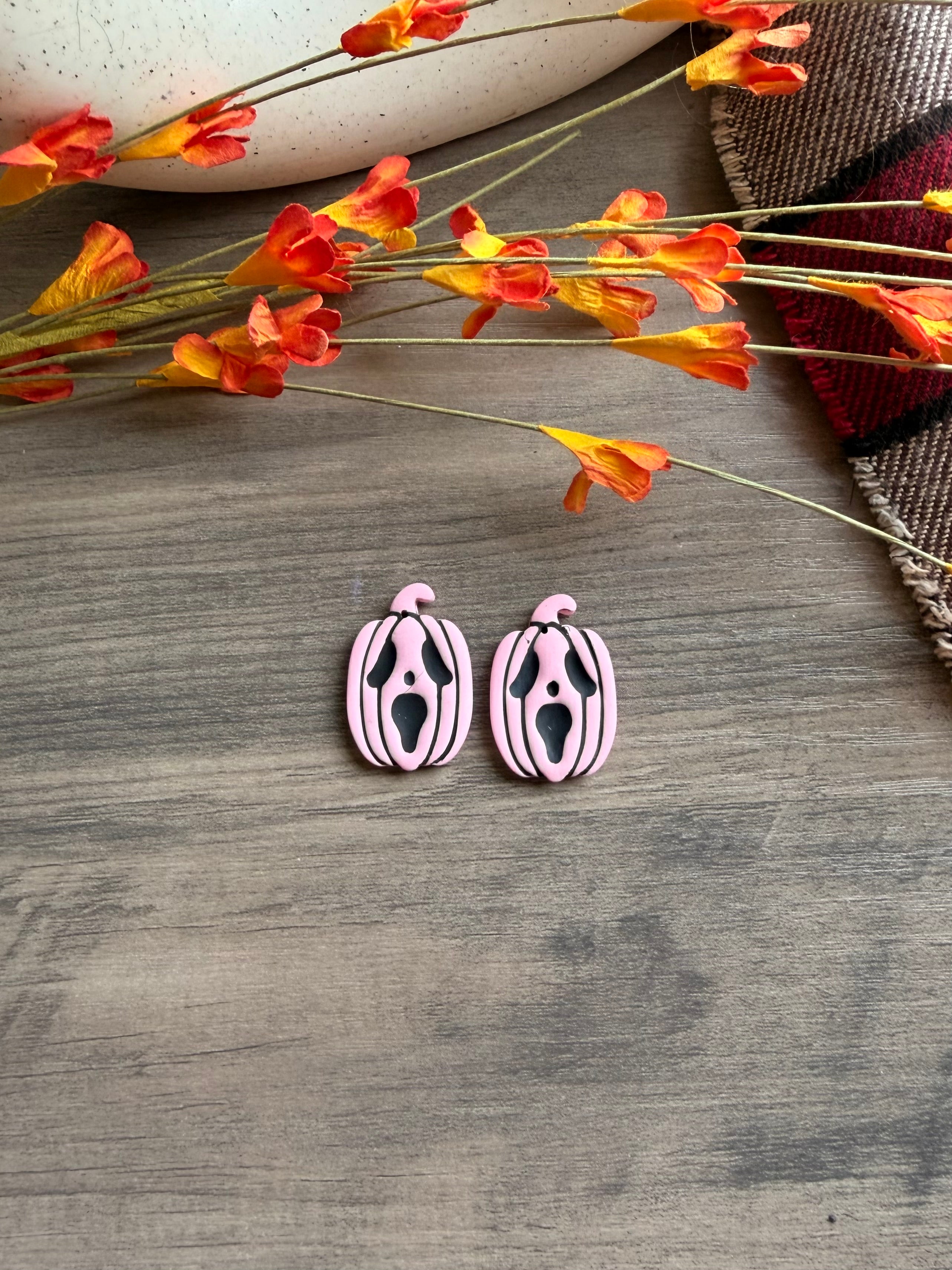 Pink Ghost Pumpkin Earrings