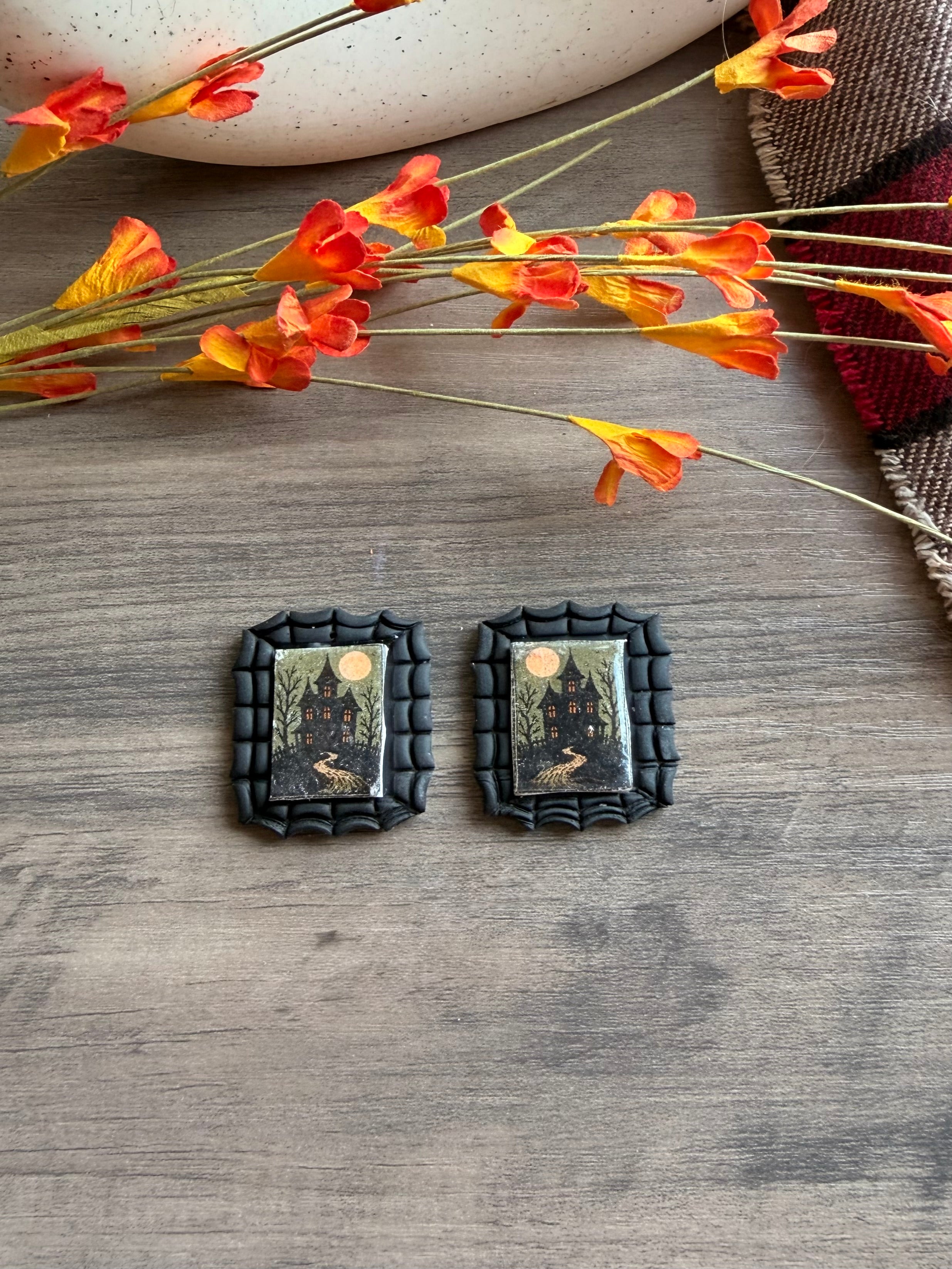 Vintage Halloween Stamp Earrings