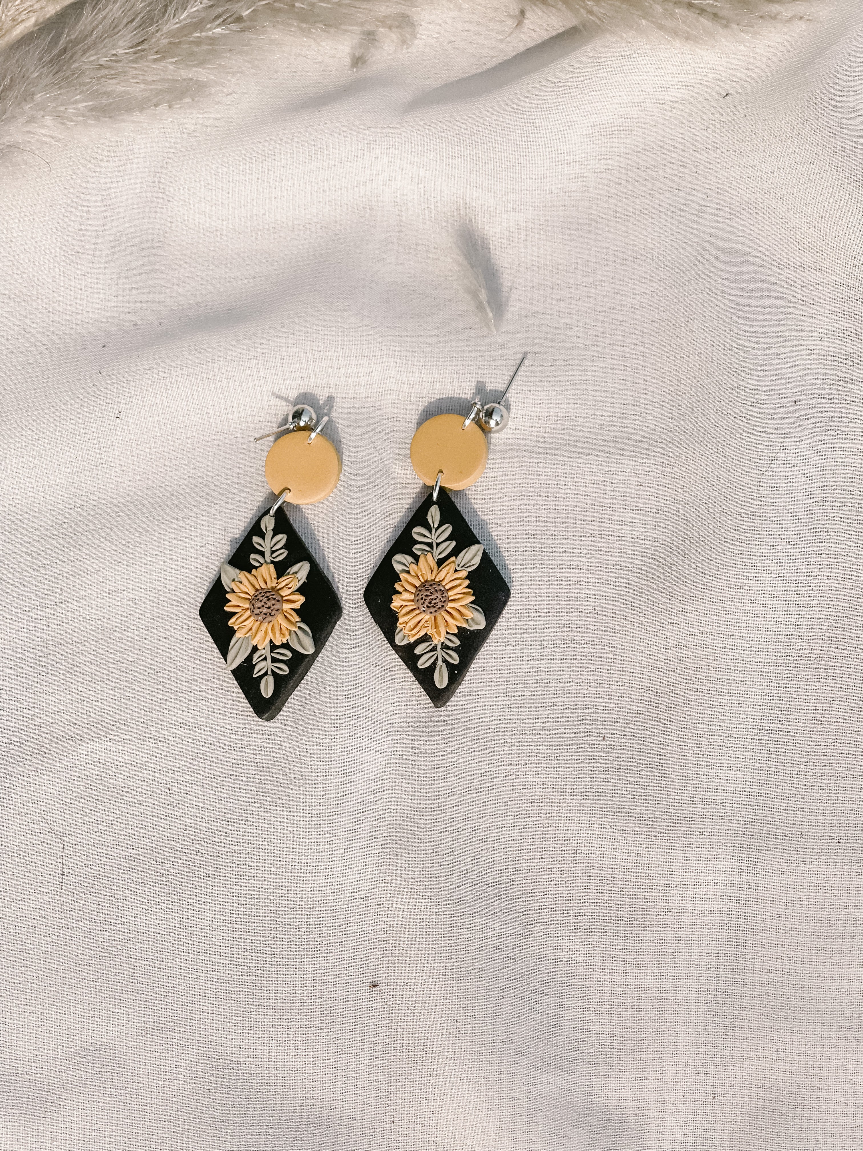 Black Diamond Sunflowers | Polymer Clay Earrings