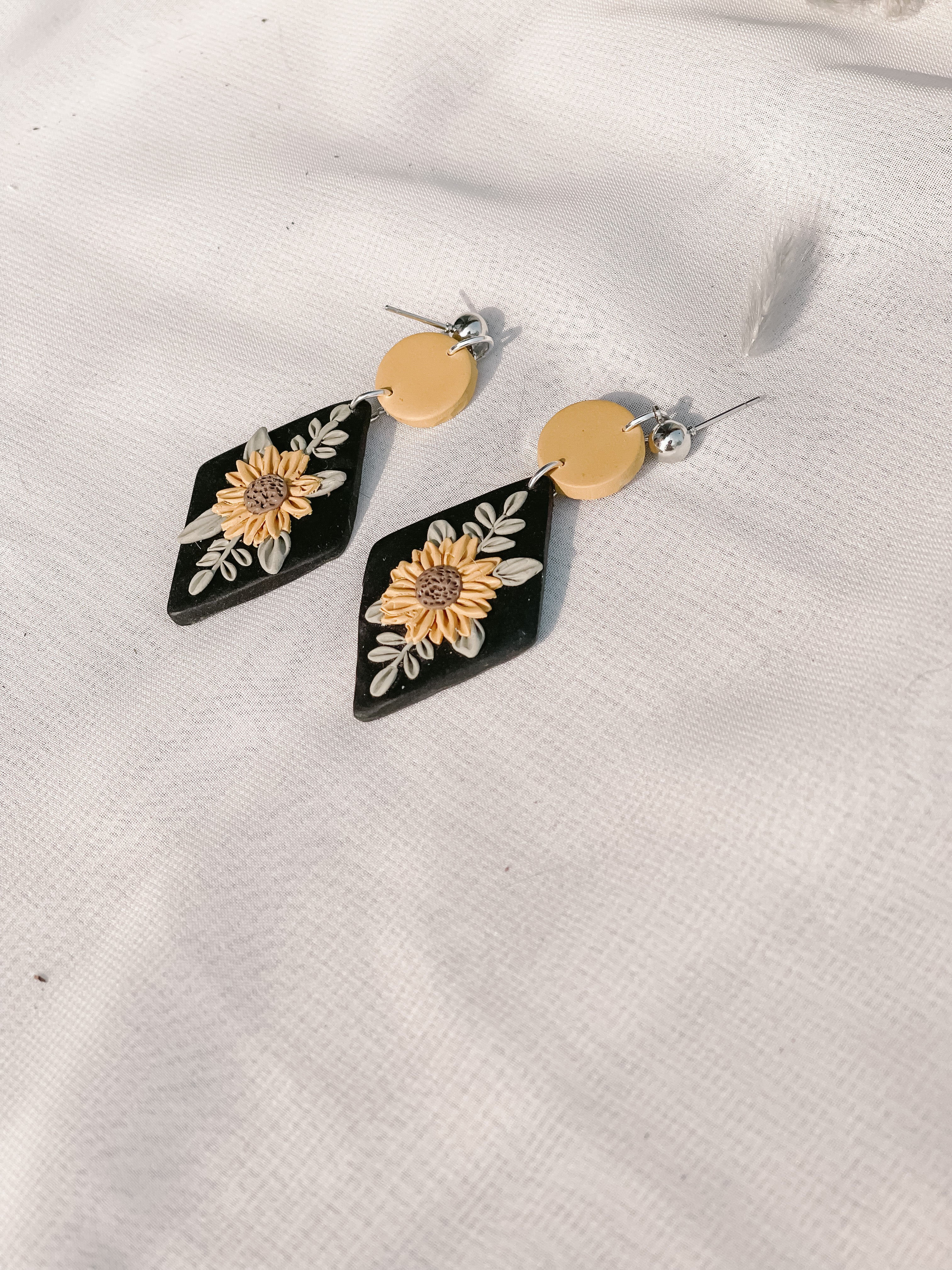 Black Diamond Sunflowers | Polymer Clay Earrings