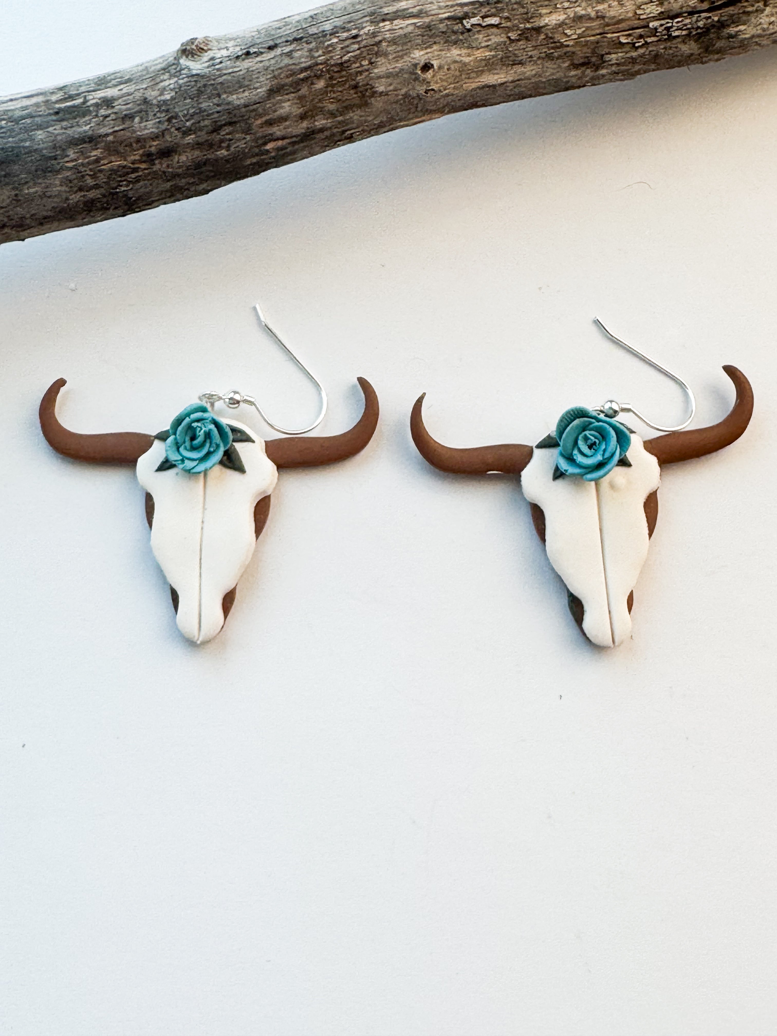 Cow Skull with Turquoise Rose Earrings