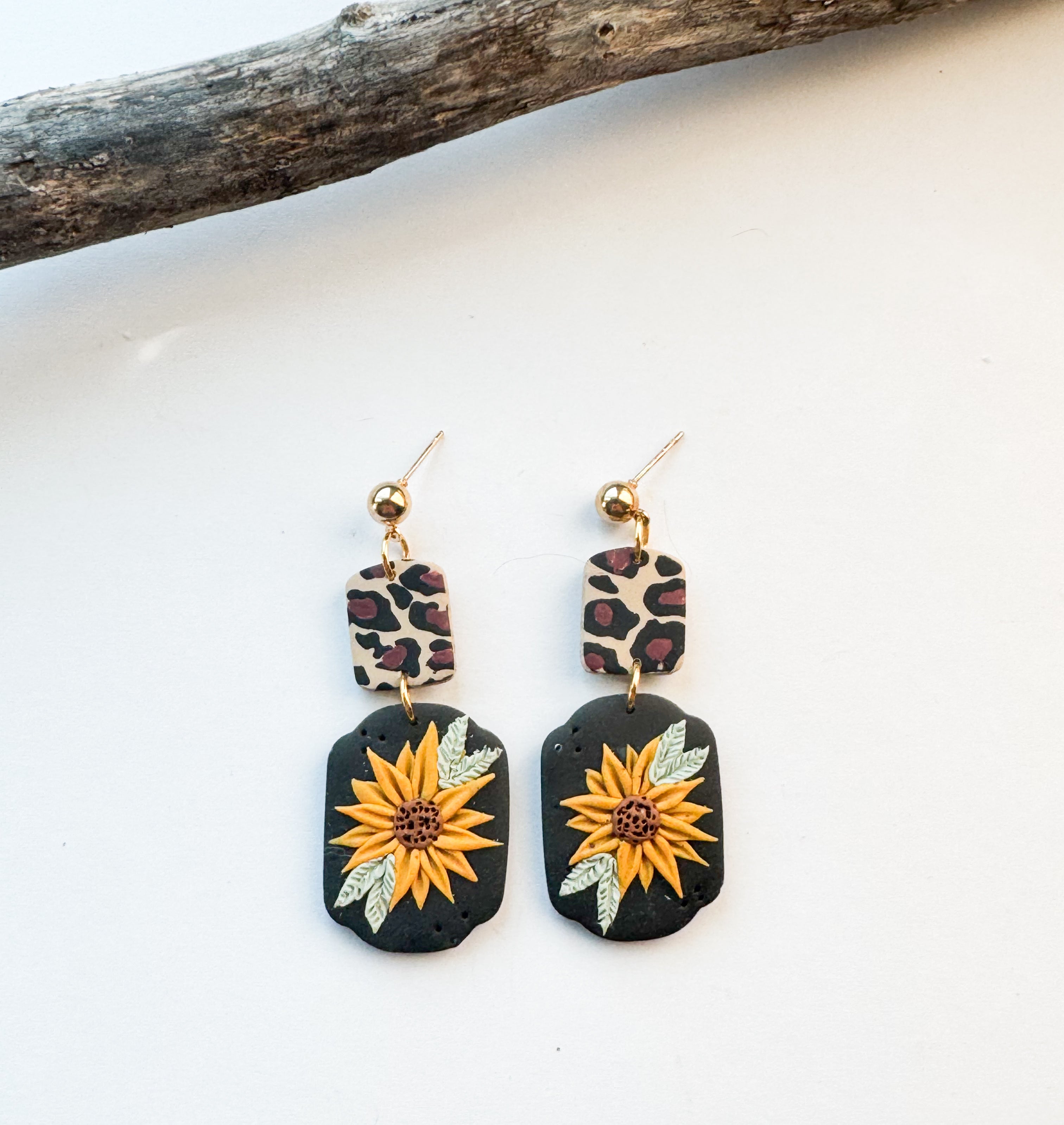 Leopard & Sunflower Dangle Earrings
