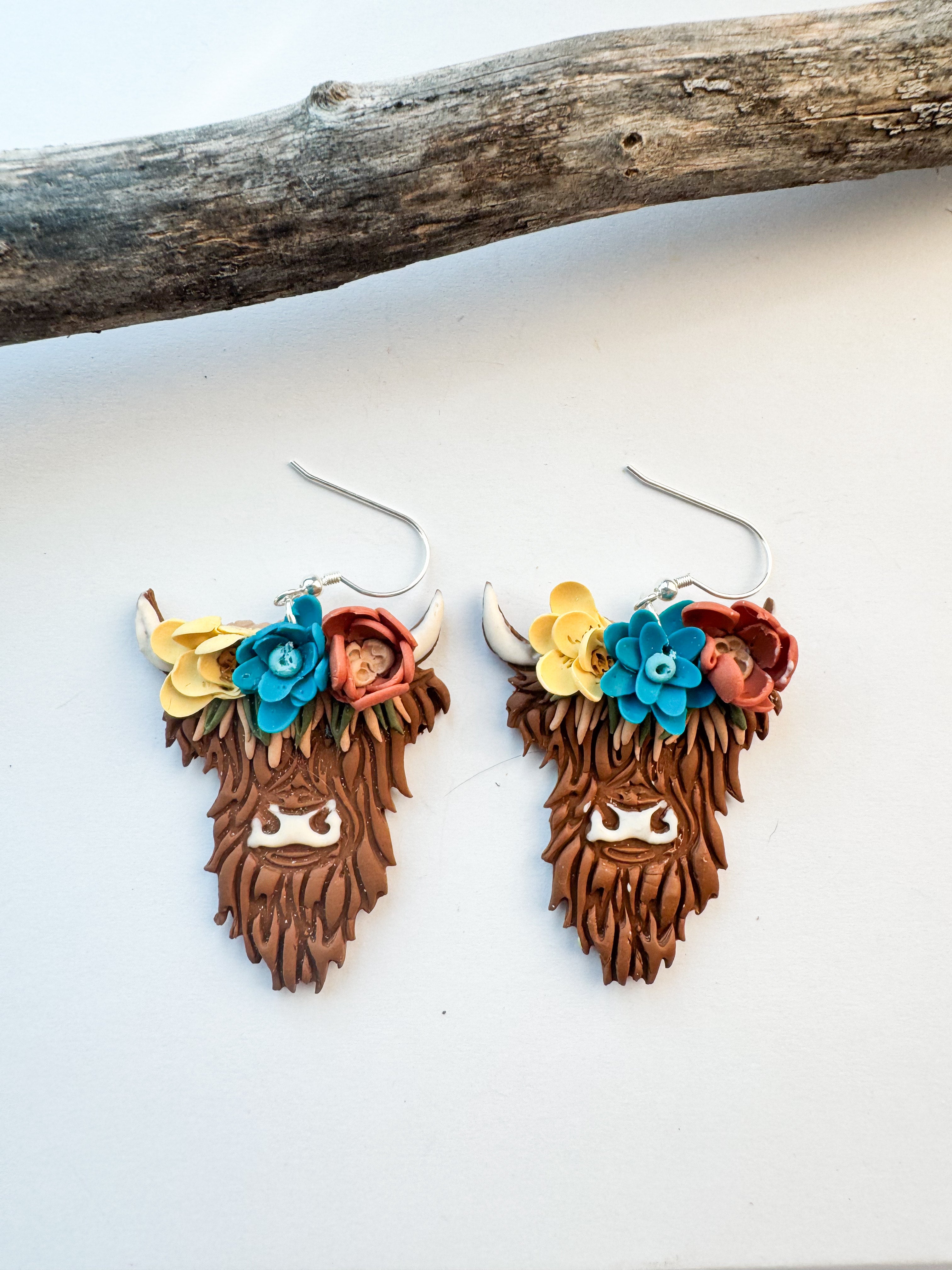 Highland Bloom Cow Earrings