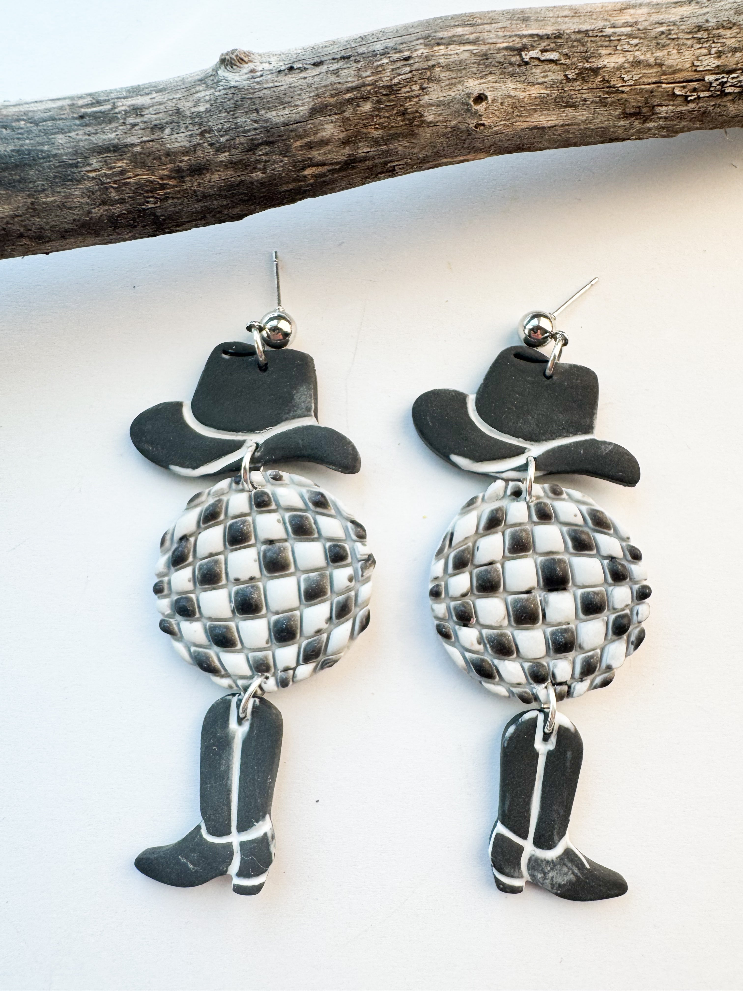 “Yeehaw After Dark” – Disco Cowgirl Earrings