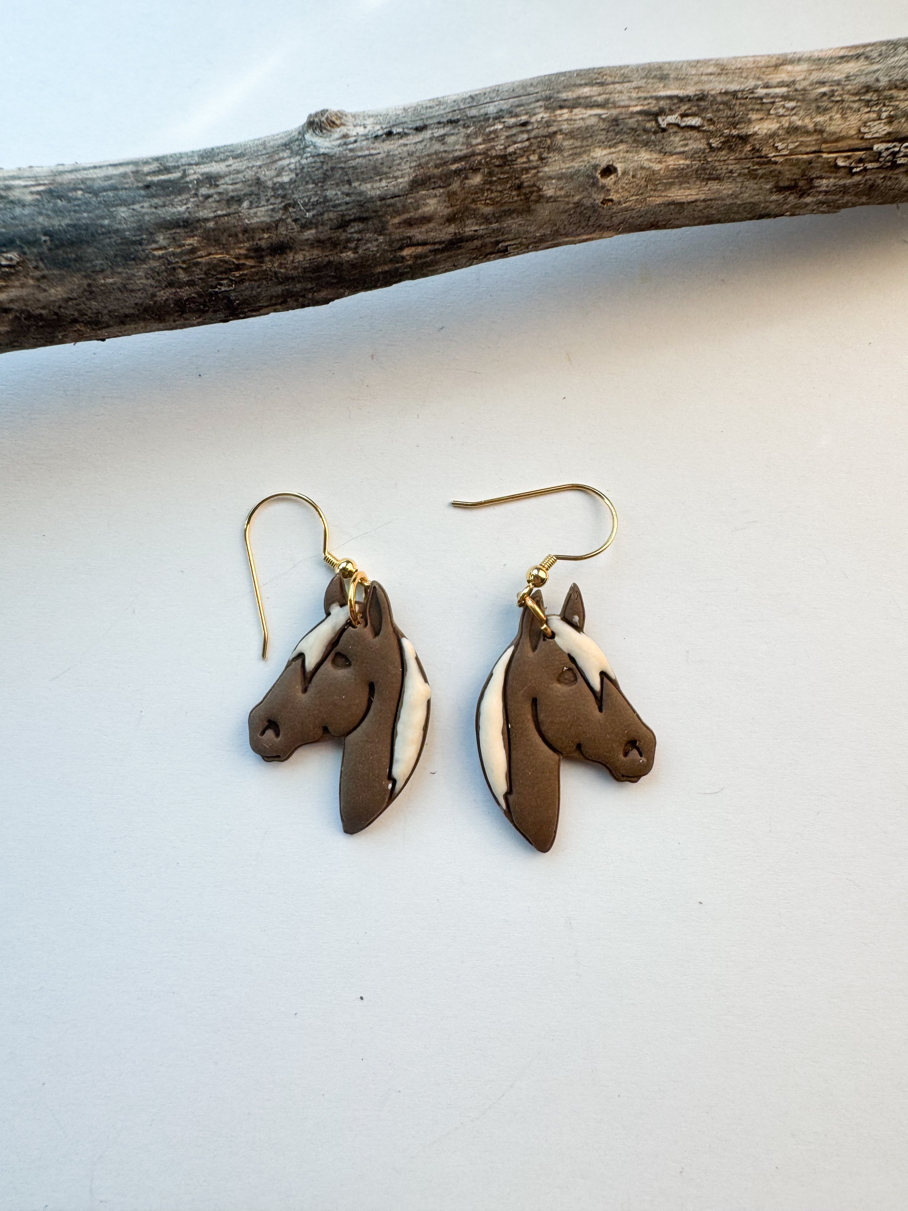 Dusty- Brown Horse Head Earrings