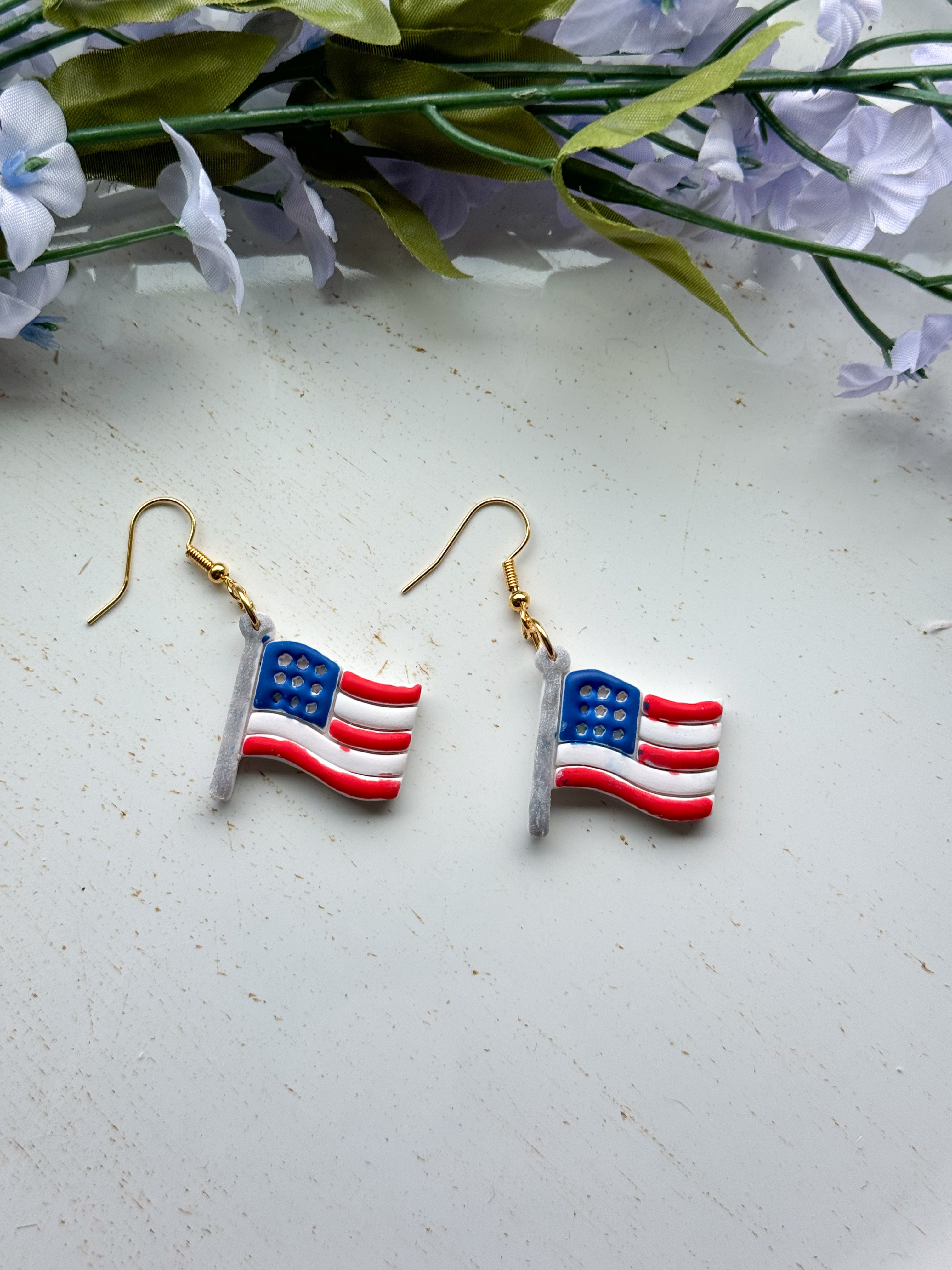 Flag on Pole Clay Earrings