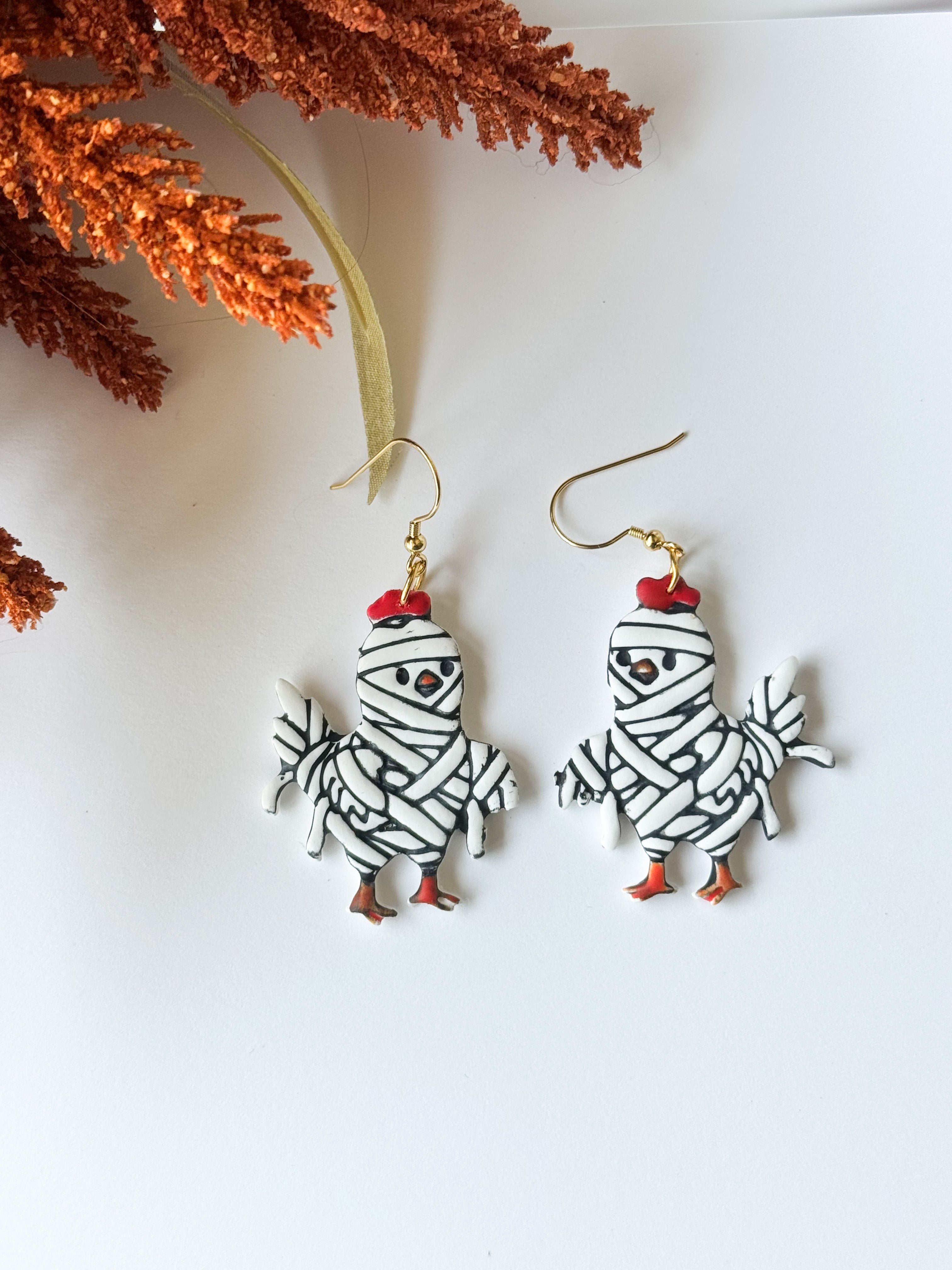 Mummy Chicken Clay Earrings