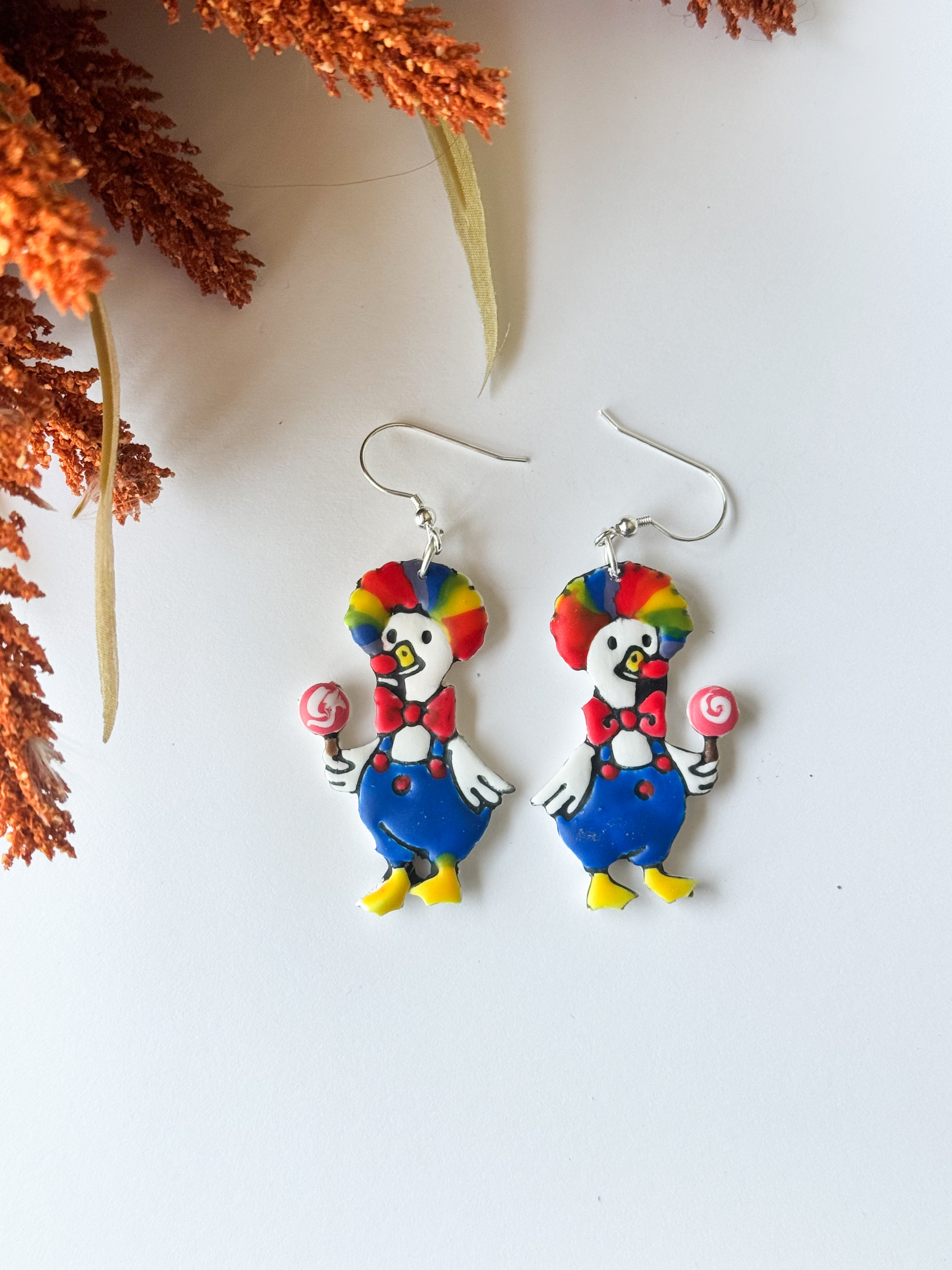 Chicken Clown Clay Earrings: Halloween