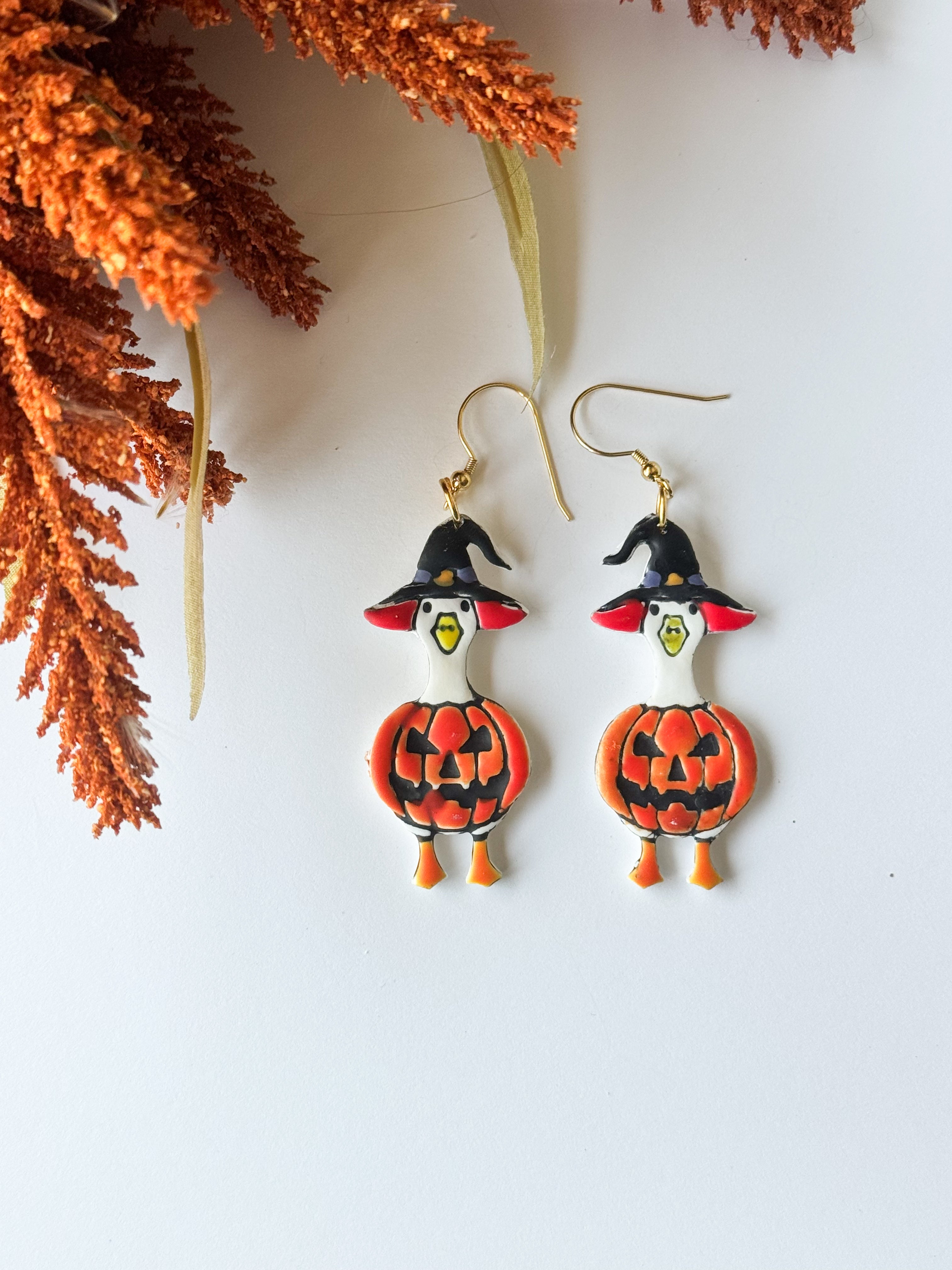 Duck Witch Clay Earrings: Halloween Earrings