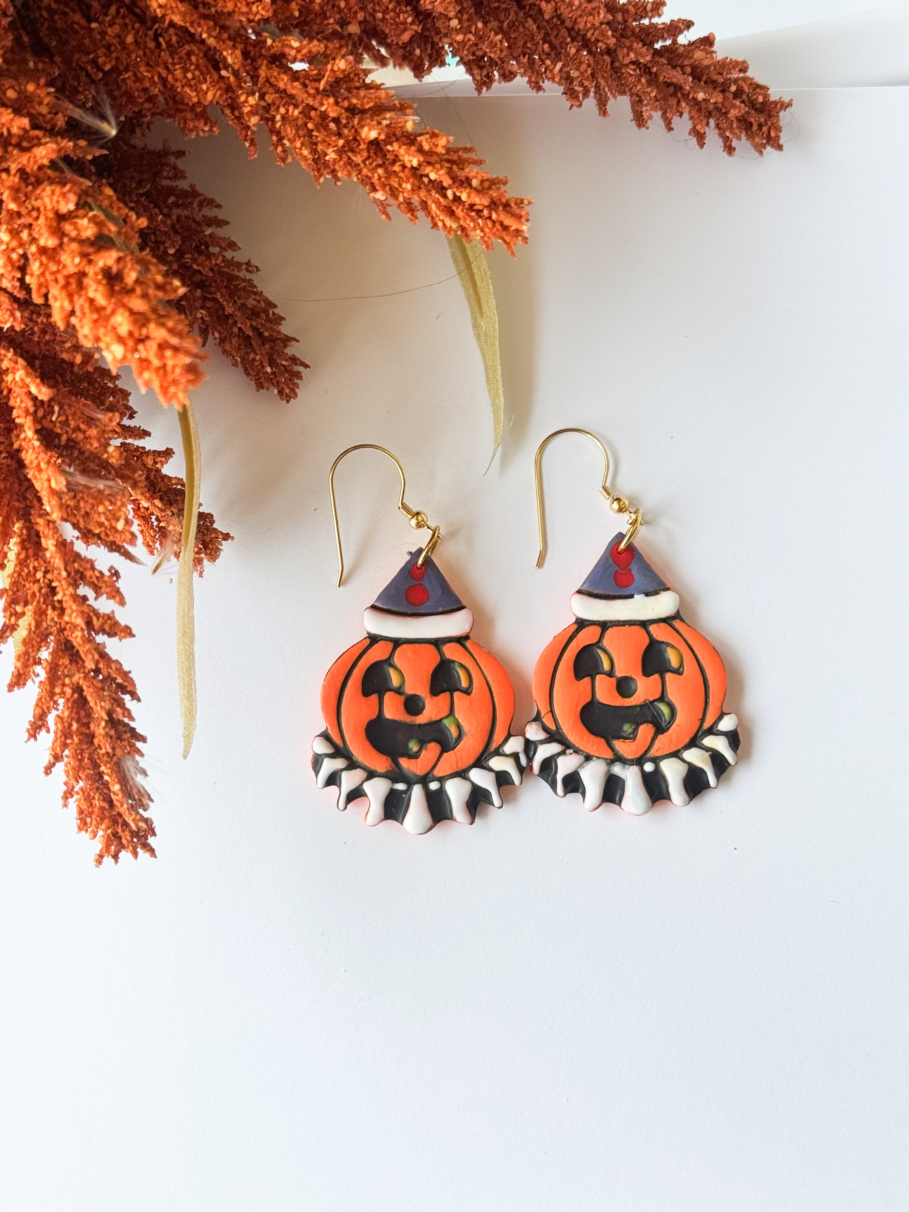 Pumpkin Jester Earrings: Halloween Clay Earrings