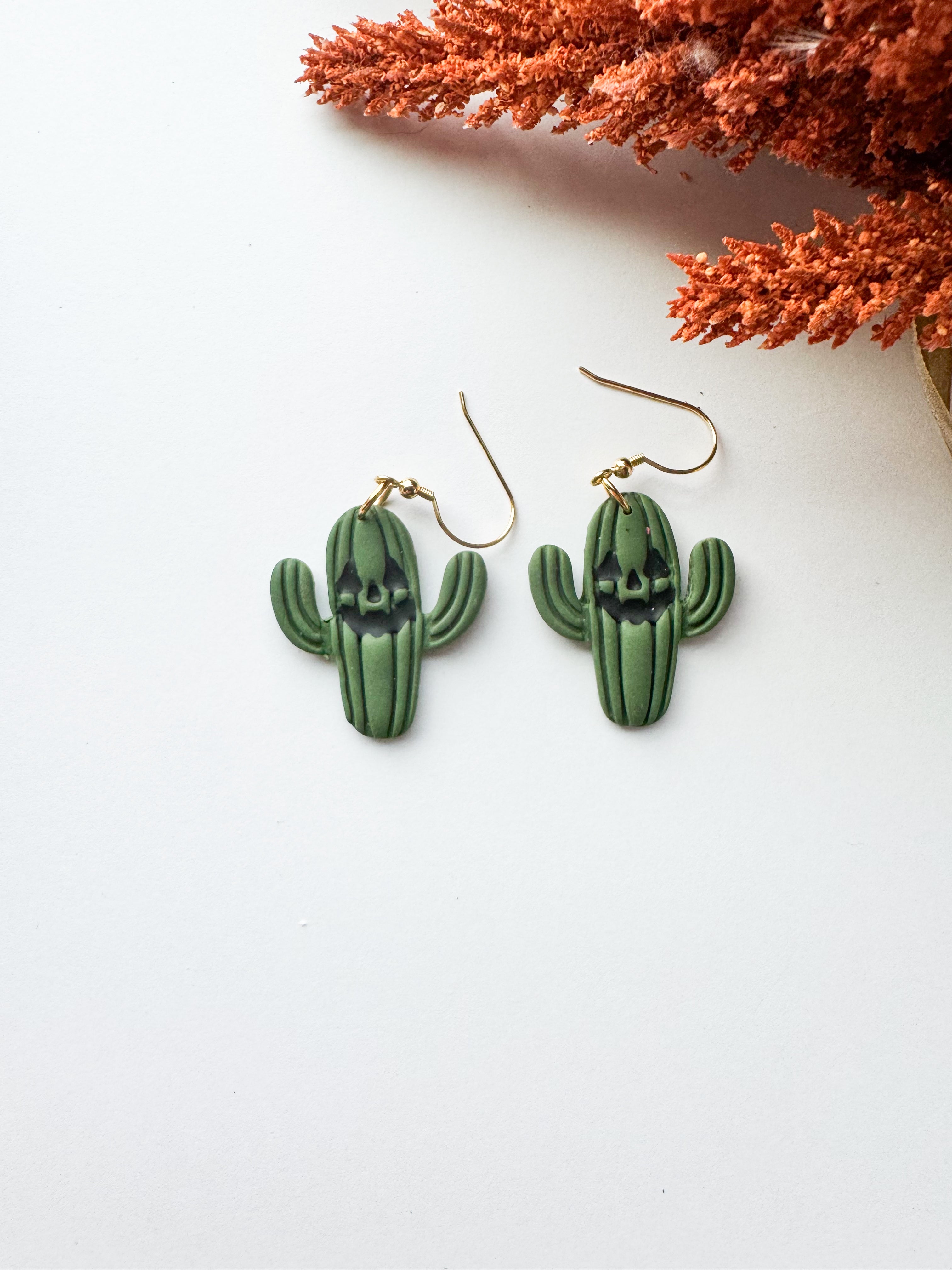 Spooky Skull Cactus Earrings: Halloween