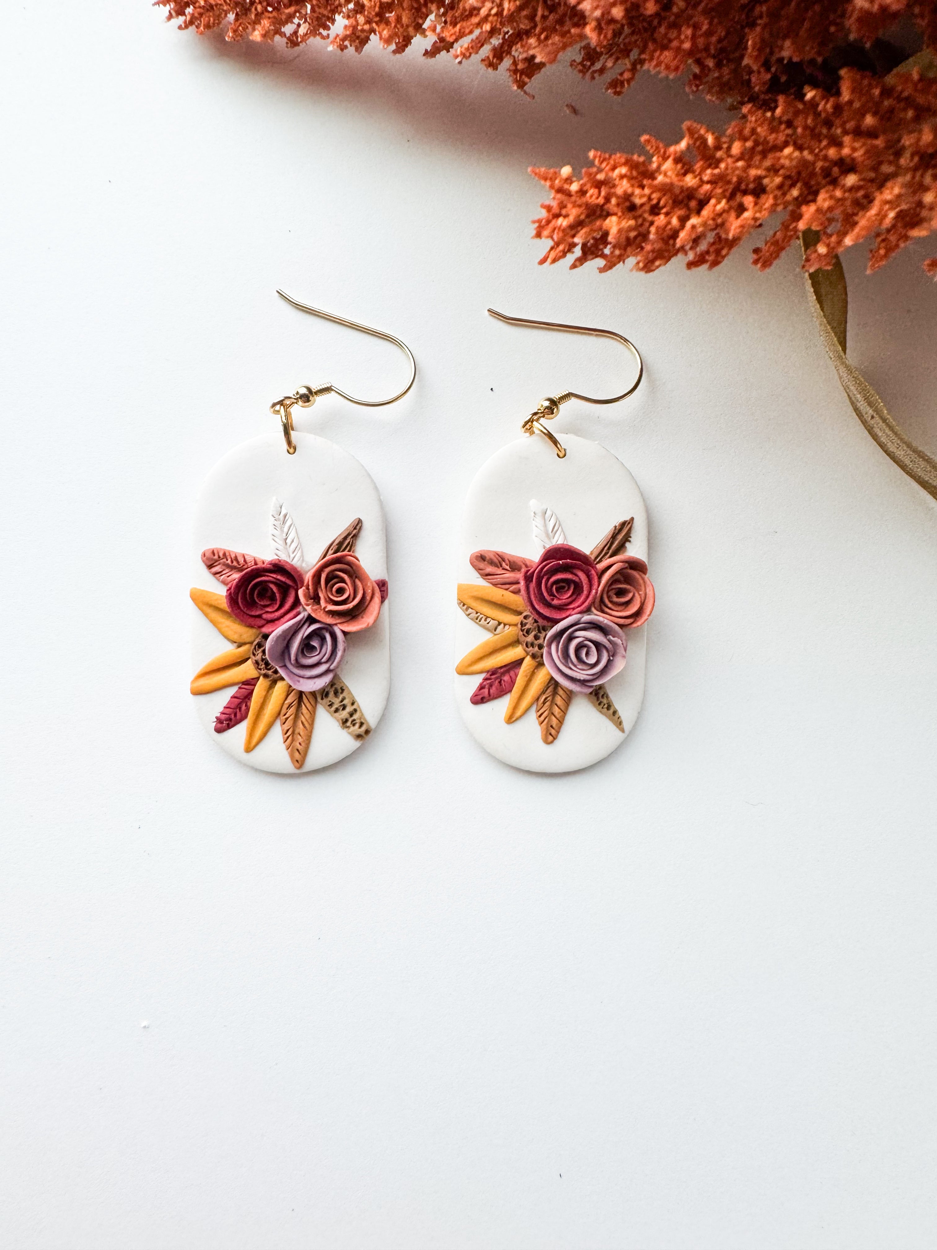 Autumn Floral Oval Earrings