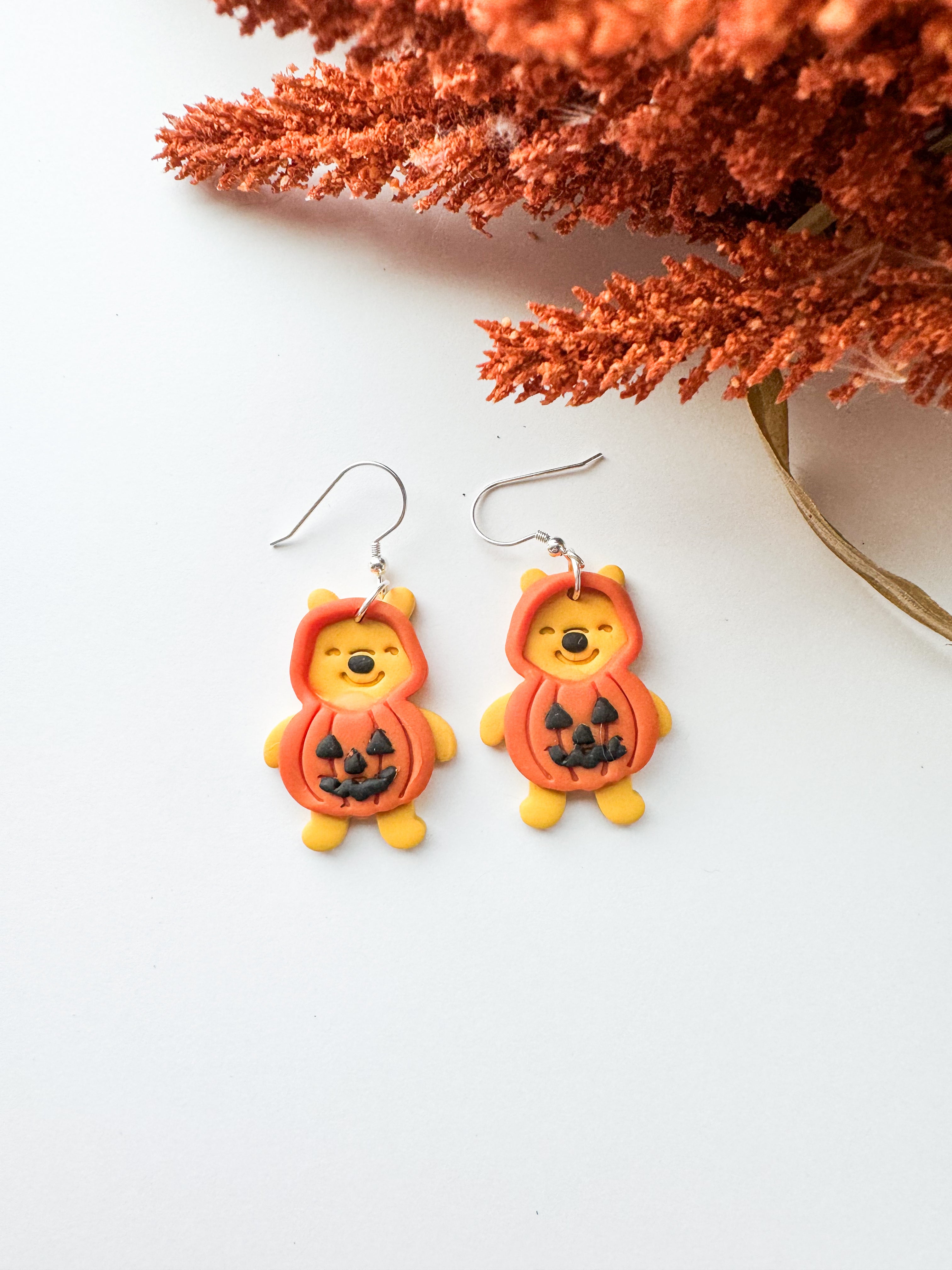Pumpkin Costume Bear Earrings