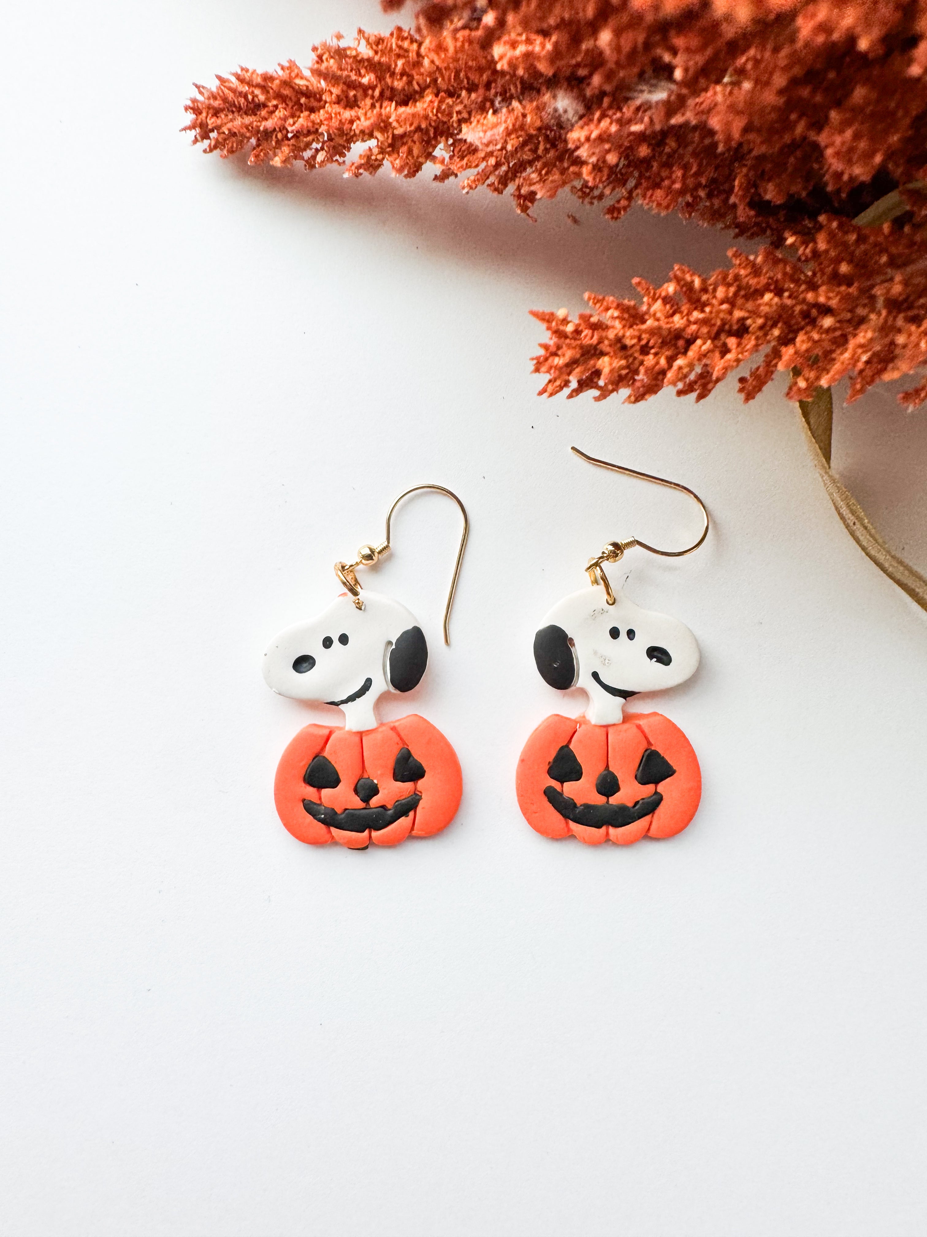 Dog in Pumpkin Clay Earrings