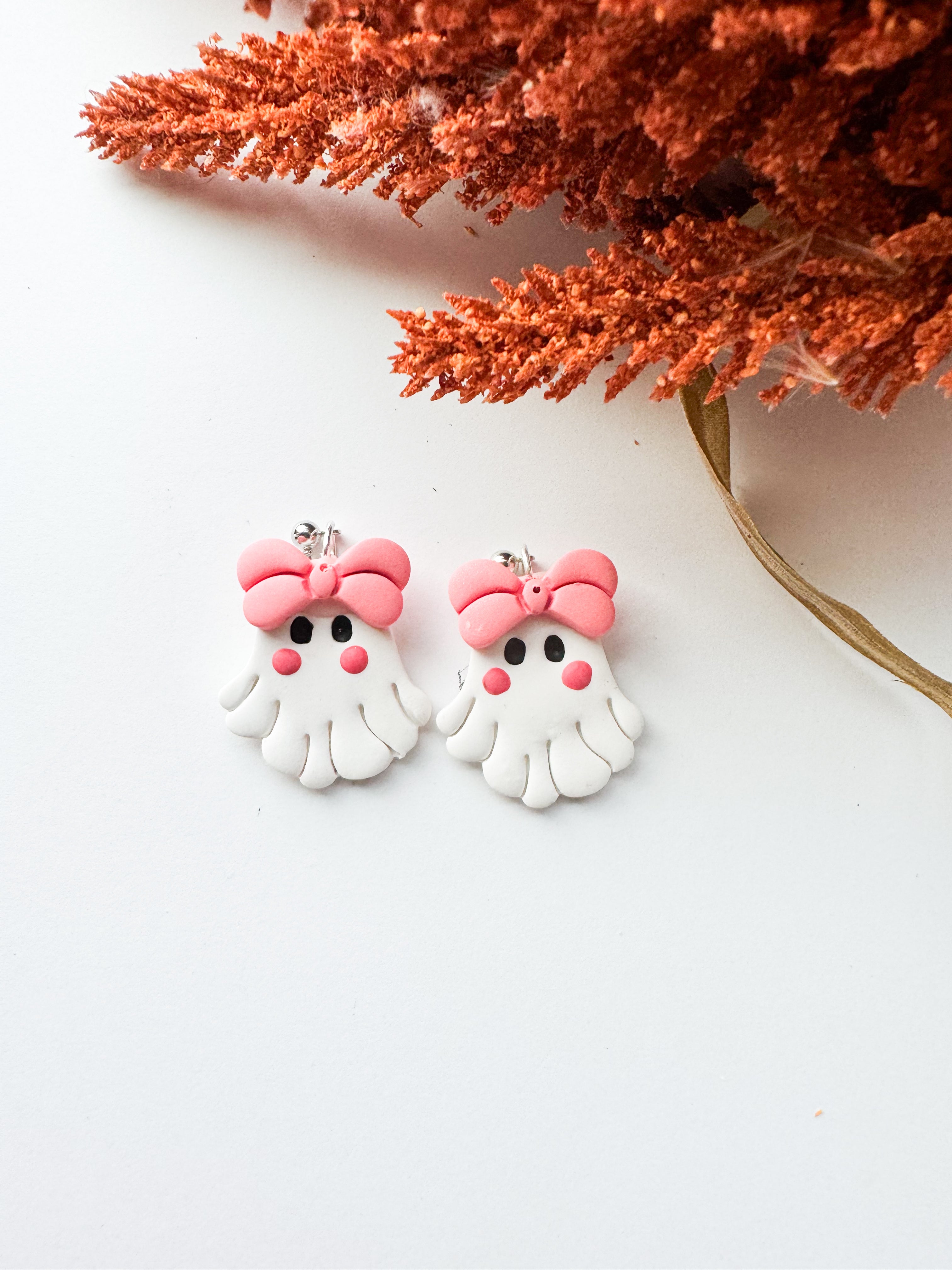 Pink Bow Ghost Earrings