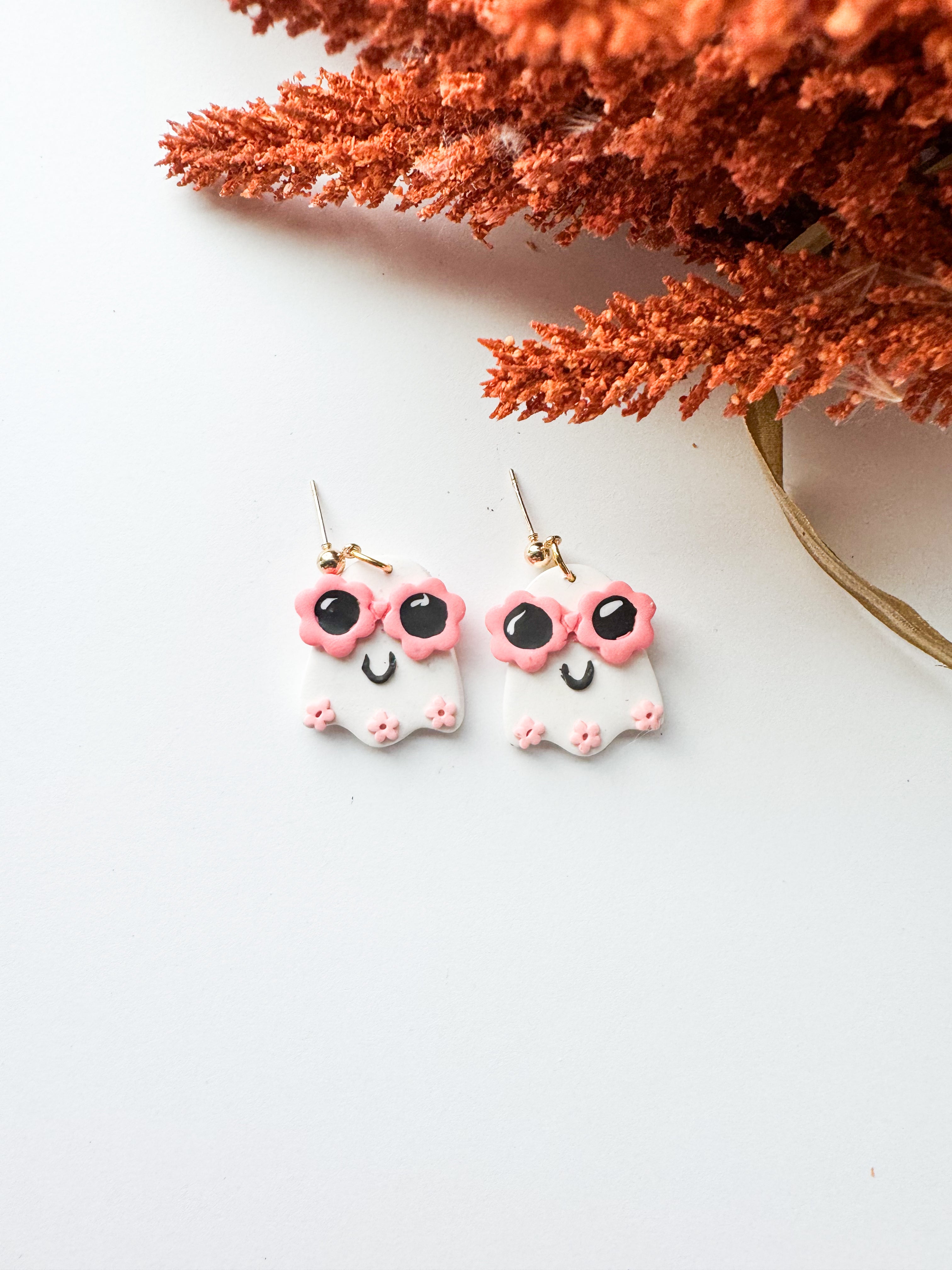 Pink Flower Power Sunglasses Ghost Earrings